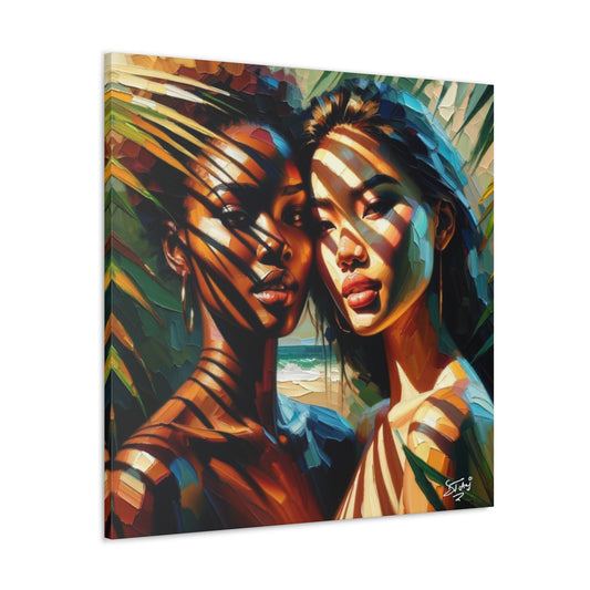 Art Print, Caribbean Women, "In the Shade" Oil Finish, West Indian Ethnicity, Cultural, Heritage, Canvas Gallery Wrap