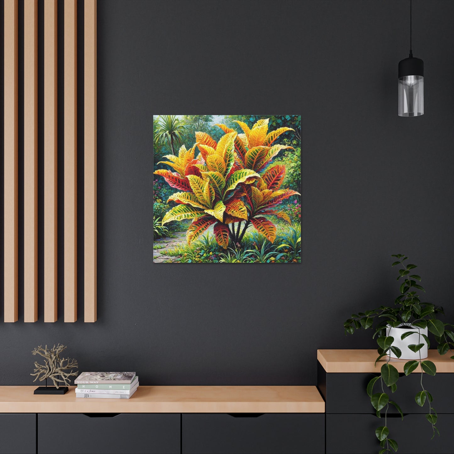 Art Print of Croton Garden, Oil Finish, West Indian Art, Canvas Gallery Wraps