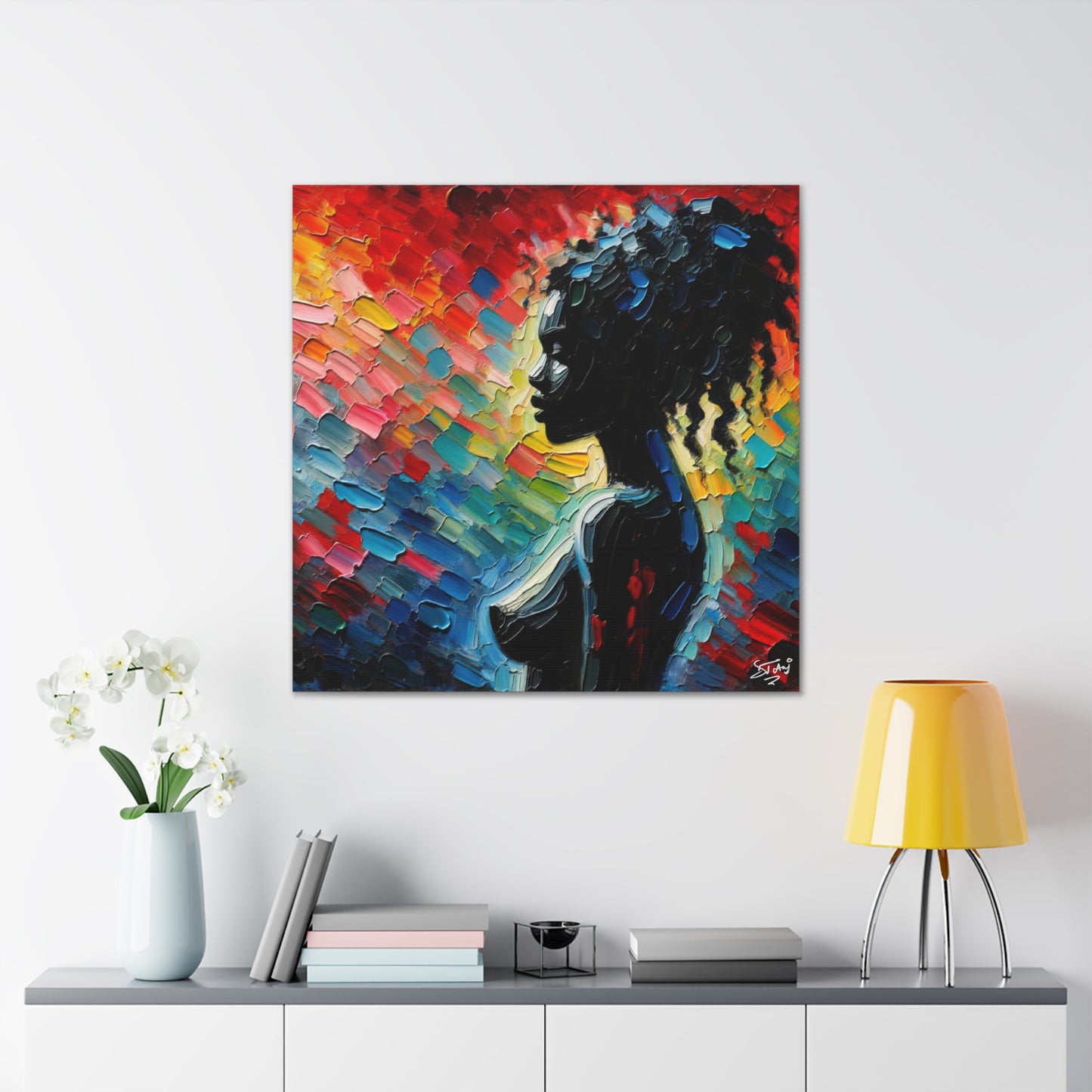 Art Print, Afro-Caribbean Woman, Silhouette, Oil Finish, West Indian Ethnicity, Cultural, Heritage, Abstract, Canvas Gallery Wrap