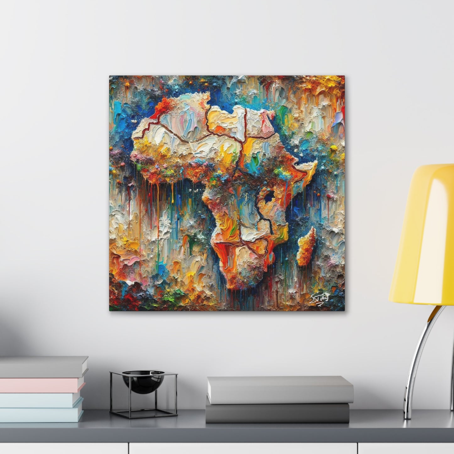 Art Print, A.F.R.I.C.A, Abstract, Oil Finish, Unity, One Love, Semi-Abstract, Canvas Gallery Wrap