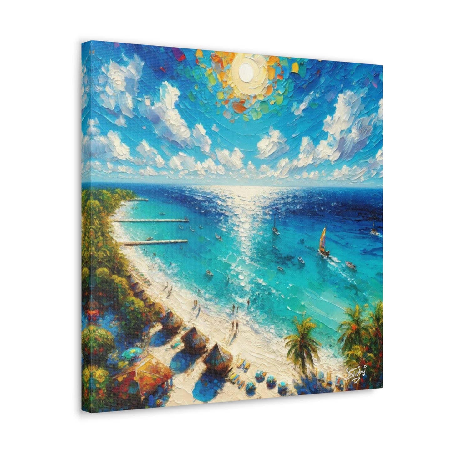 Art Print of Caribbean Beach Scene, Abstract, Oil Painting, West Indian Art, Canvas Gallery Wraps