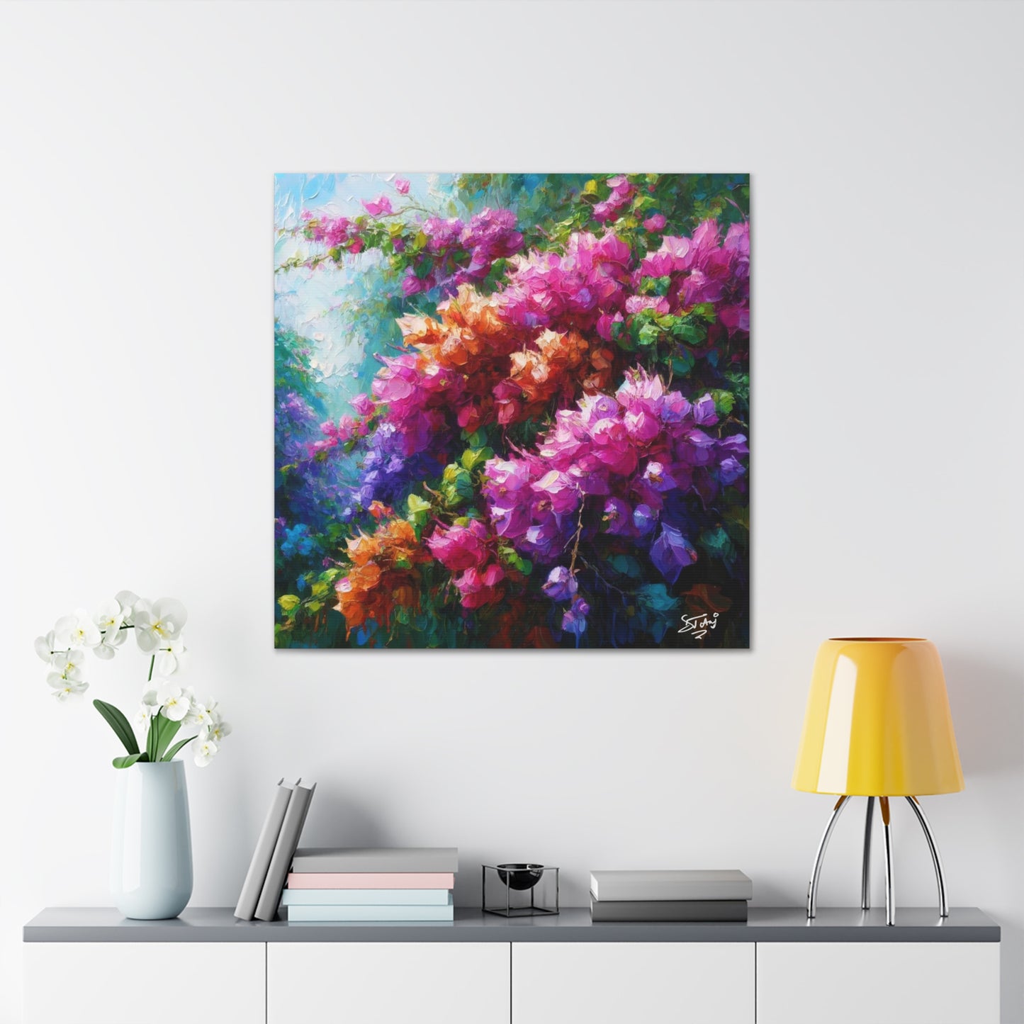 Art Print of Bougainvillea Flowers, Oil Finish, West Indian Art, Canvas Gallery Wraps