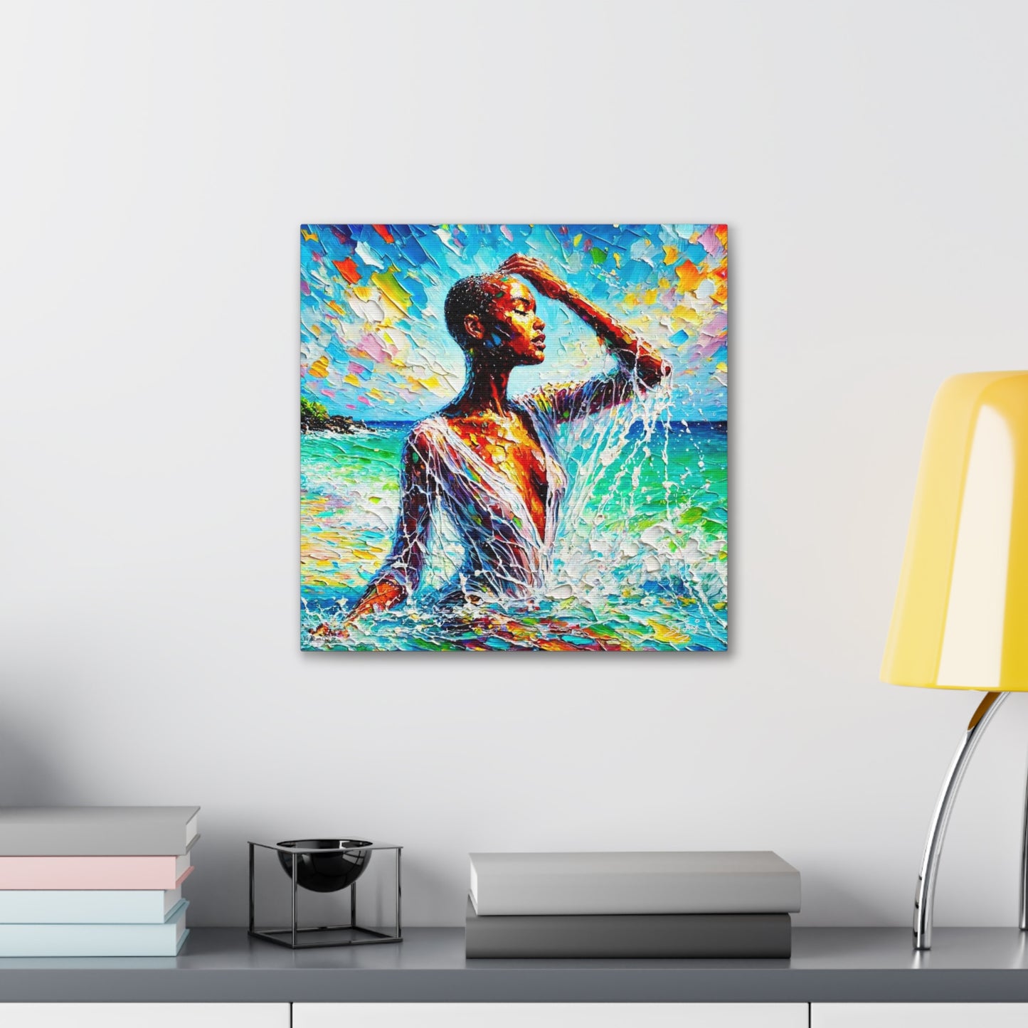 Art Print, Afro-Caribbean Woman, "Sea Bath" Abstract, Oil Finish, West Indian Ethnicity, Cultural, Heritage, Abstract, Canvas Gallery Wrap