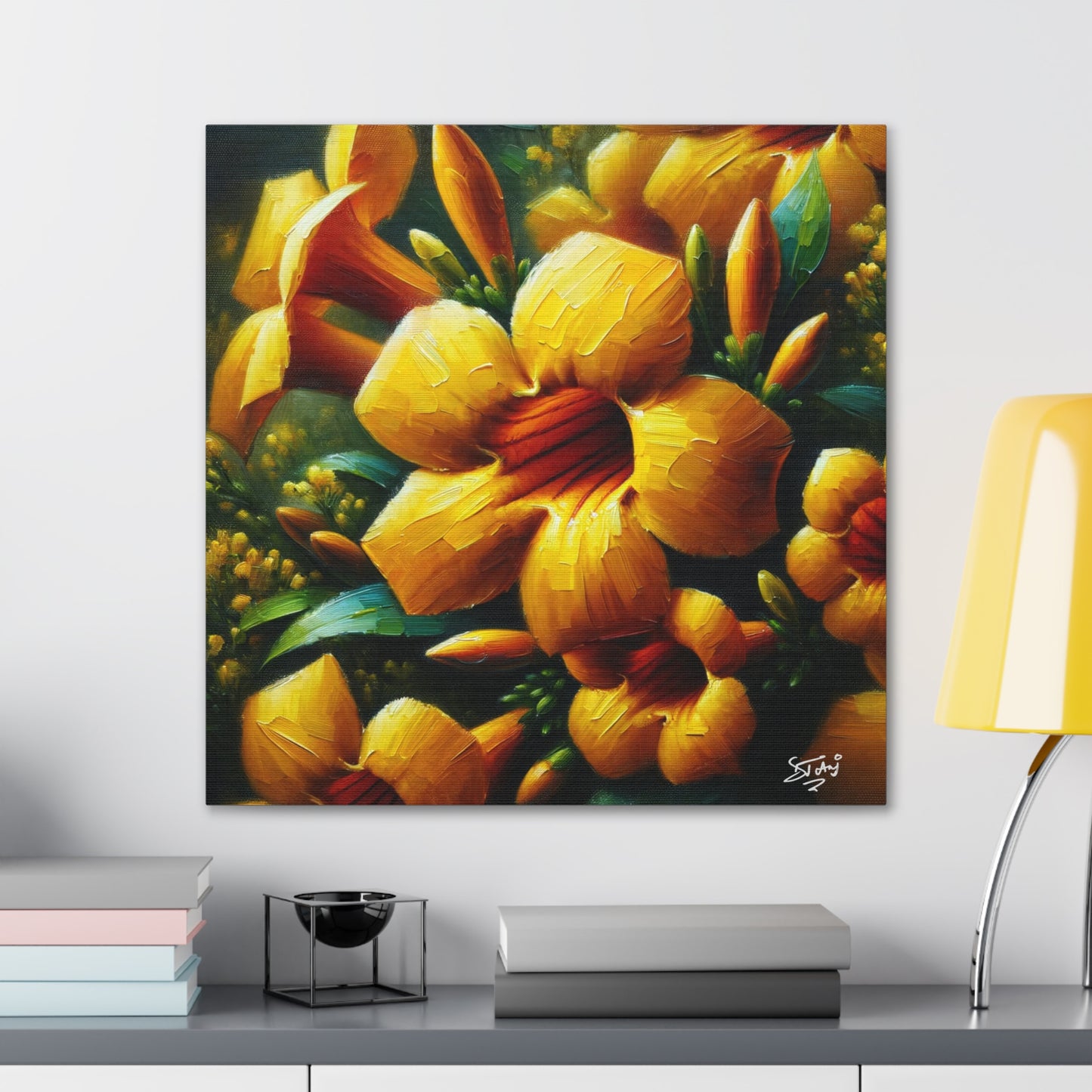 Print#3 of Yellow Allamanda Flowers, Oil Paint Finish, Caribbean, Tropical, Canvas Gallery Wraps