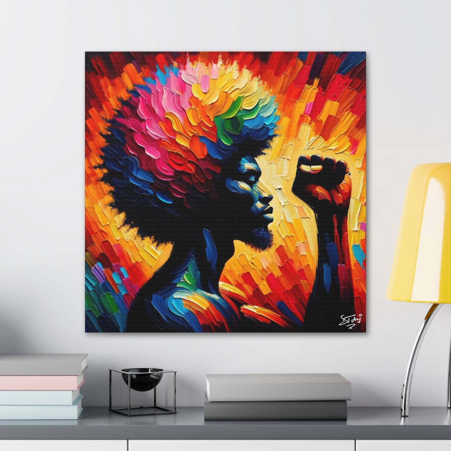 Art Print, Afro-Caribbean Man, Black Power, Silhouette, Oil Finish, West Indian Ethnicity, Semi-Abstract, Canvas Gallery Wrap