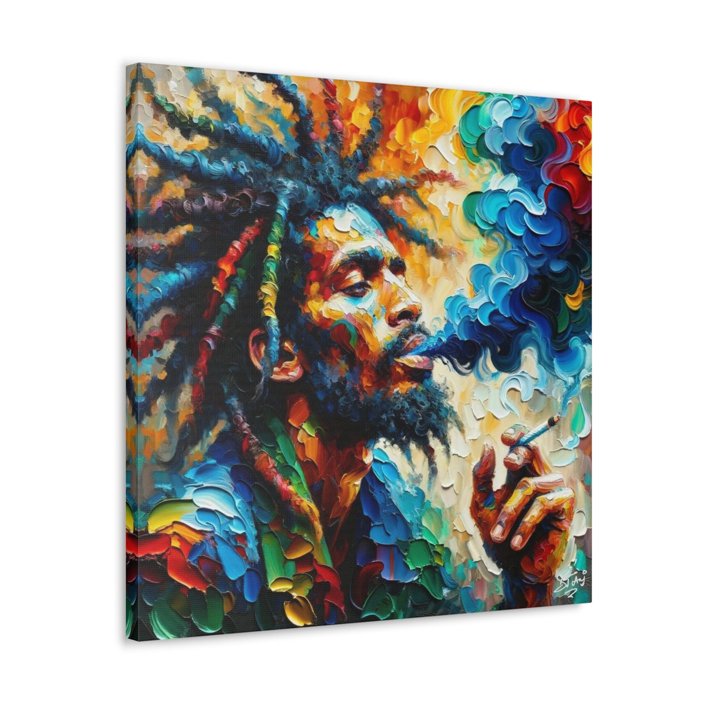 Art Print of Rastaman, Oil Finish, West Indian Ethnicity, Cultural, Heritage, Afro-Caribbean Man, Semi-Abstract, Canvas Gallery Wrap