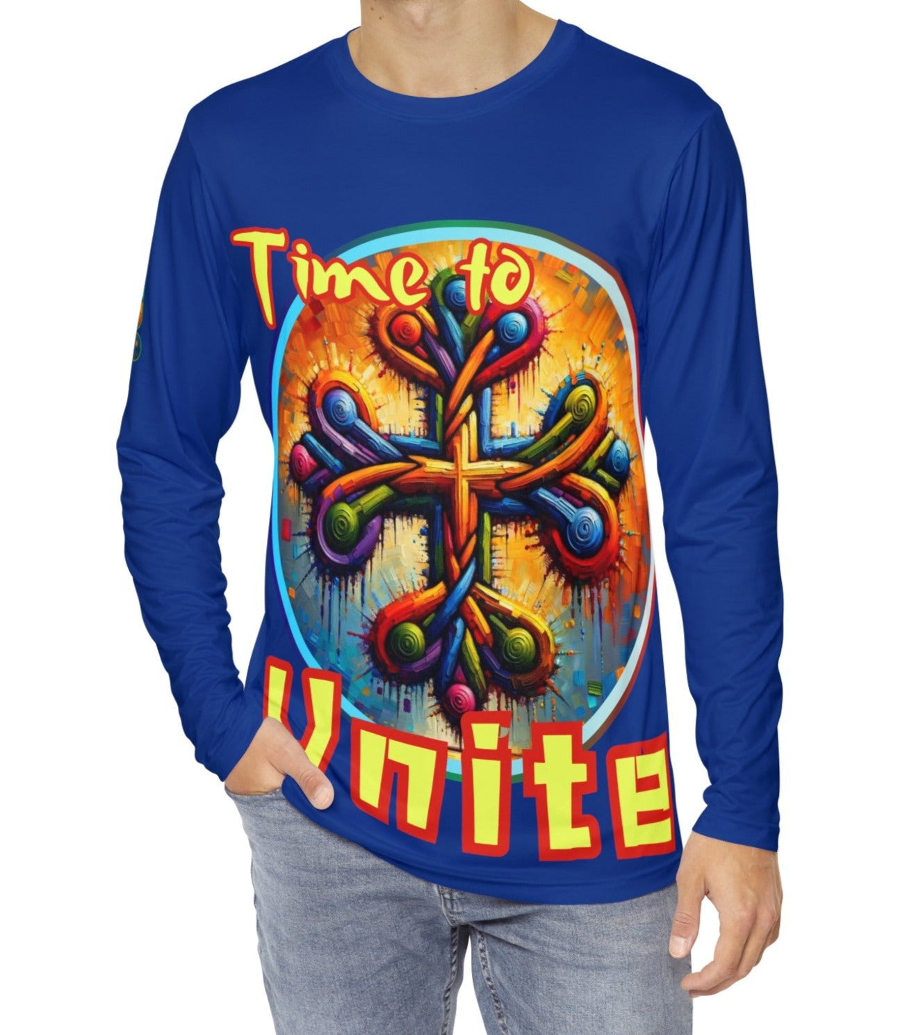 Men's Brushed Polyester Long Sleeve Shirt (AOP) "Time To Unite"