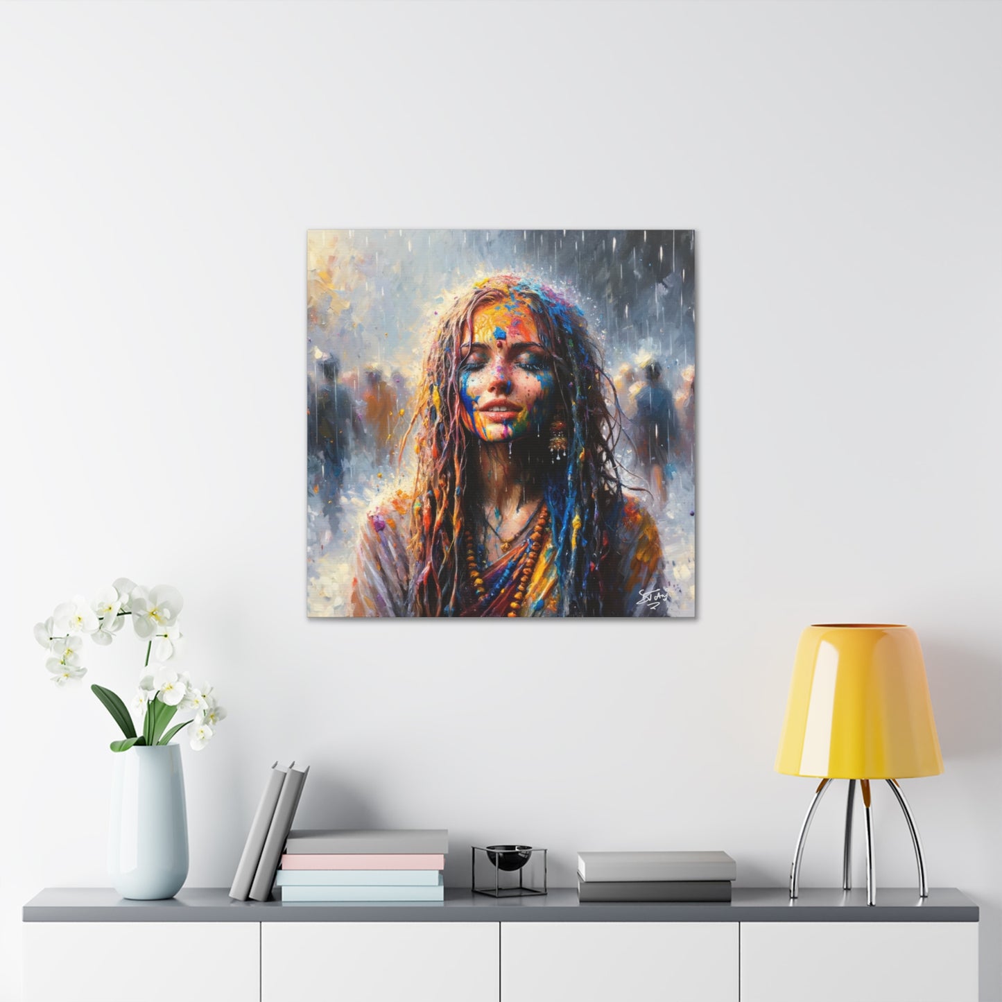 Art Print, Indo-Caribbean Woman, "Phagwa" Oil Finish, West Indian Ethnicity, Cultural, Heritage, Canvas Gallery Wrap