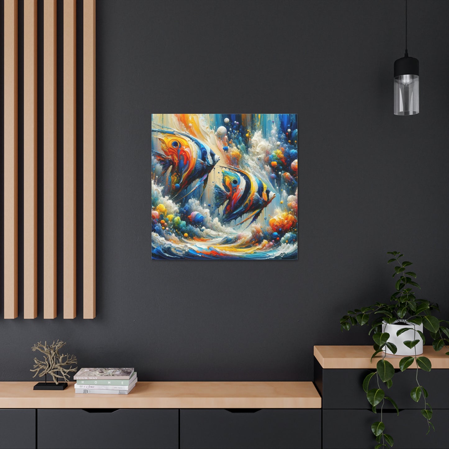 Art Print, Angelfish, Abstract Oil Finish, Caribbean Nature, Canvas Gallery Wrap