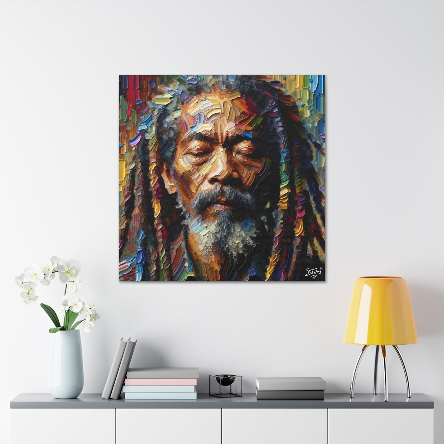 Art Print, Trini Rastaman, Oil Finish, West Indian Ethnicity, Cultural, Heritage, Semi-Abstract, Canvas Gallery Wrap