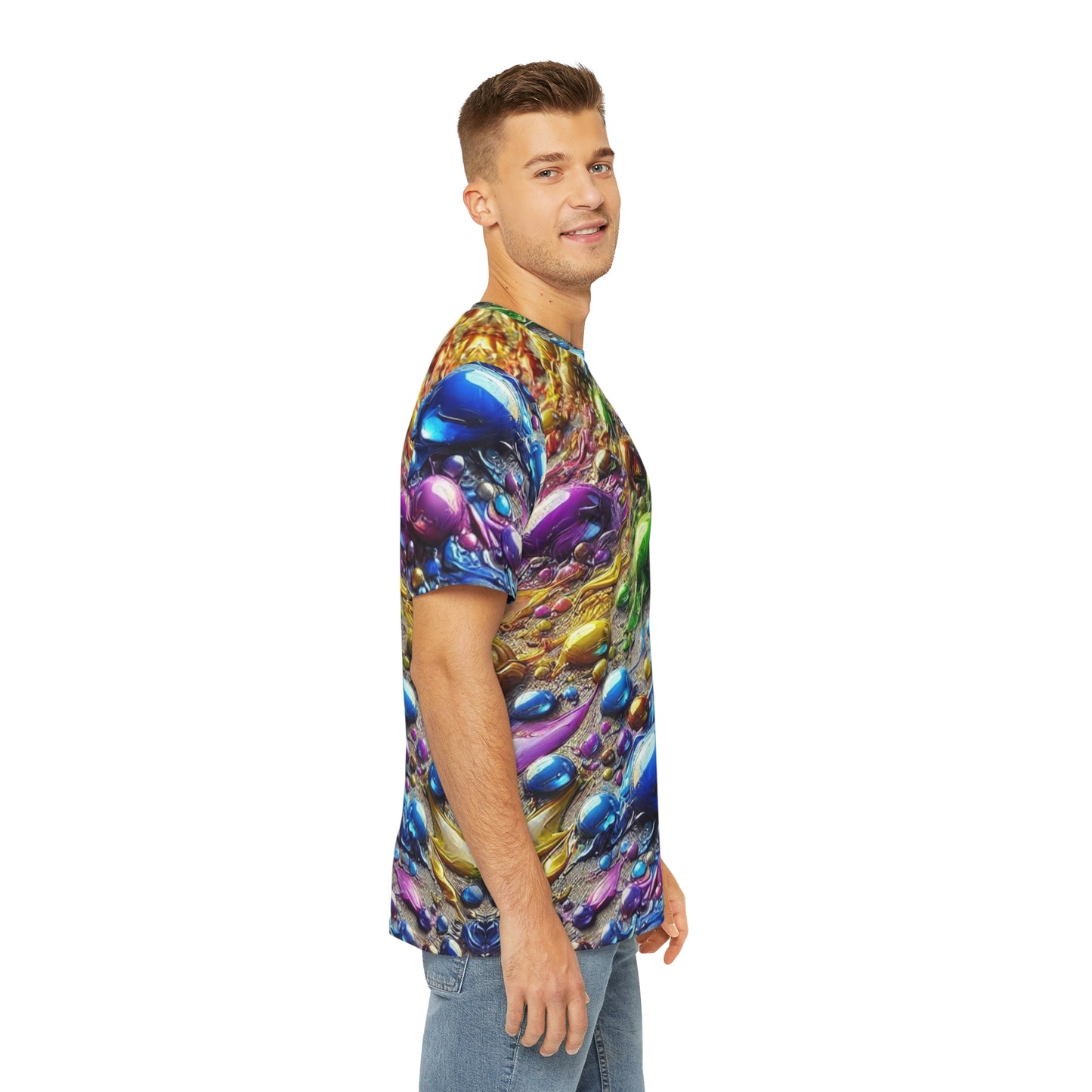 Men's Brushed Polyester Short Sleeve Tee (AOP), Colorful Water Print