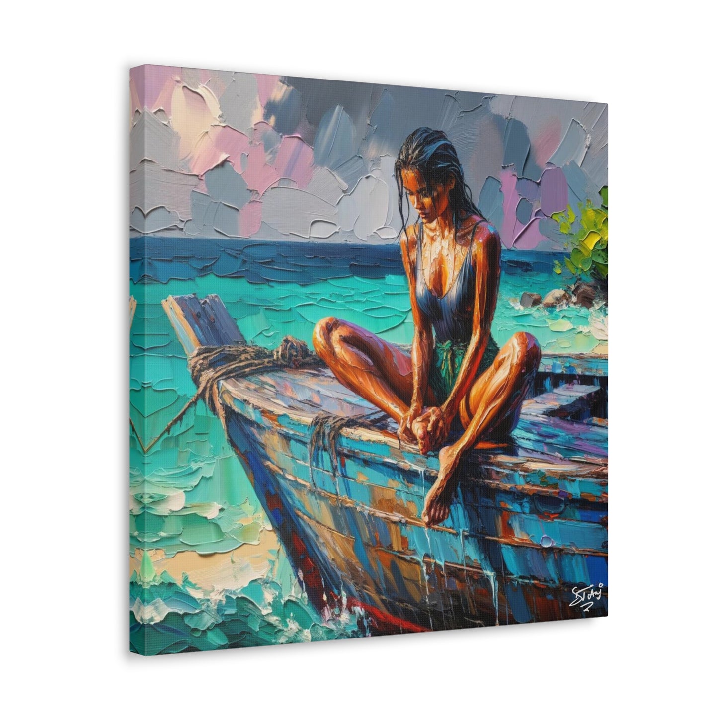 Art Print, Indo-Caribbean Woman, Oil Finish, West Indian Ethnicity, Cultural, Heritage, Semi-Abstract, Canvas Gallery Wrap