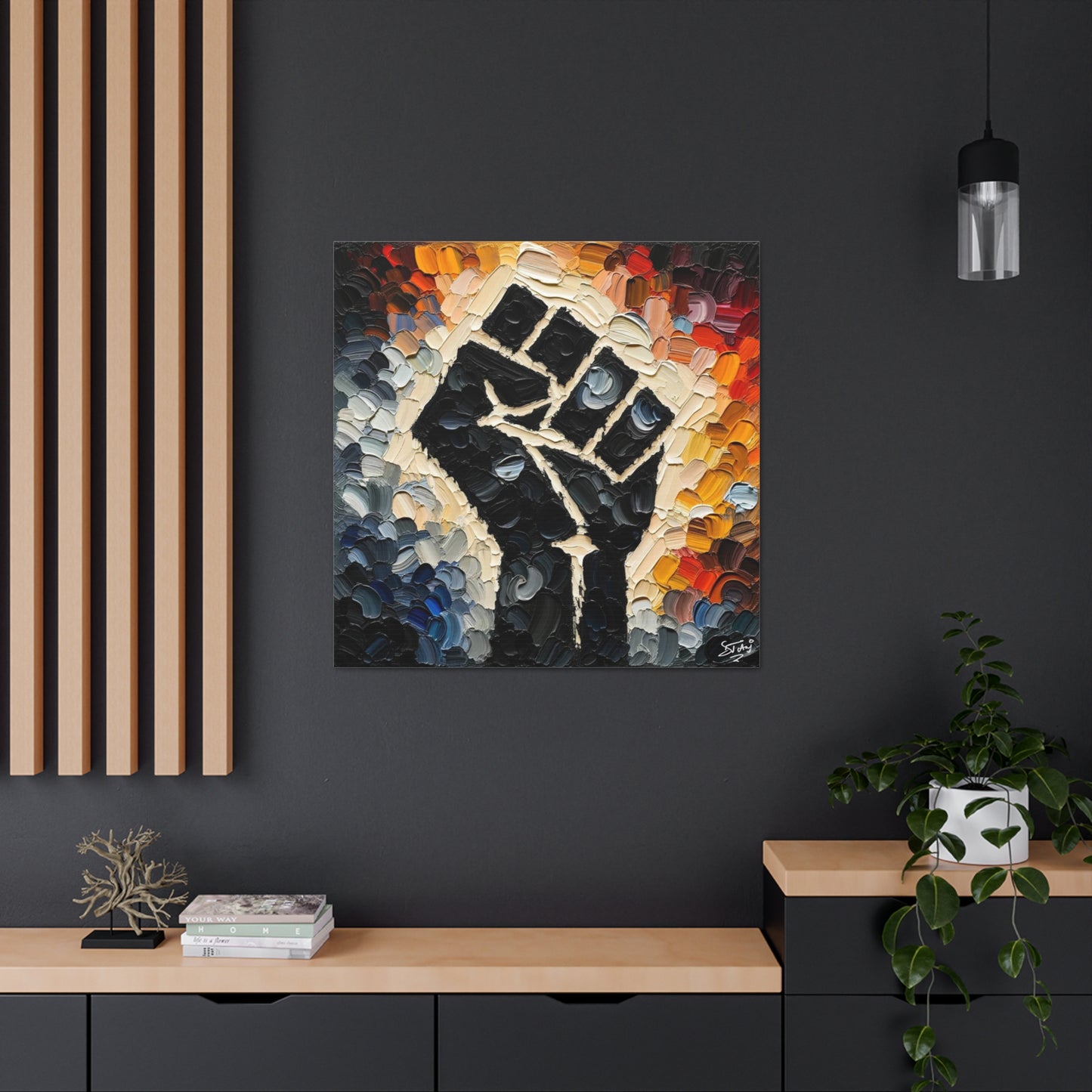 Art Print, Black Hand, Black Power, Oil Finish, Unity, One Love, Semi-Abstract, Canvas Gallery Wrap