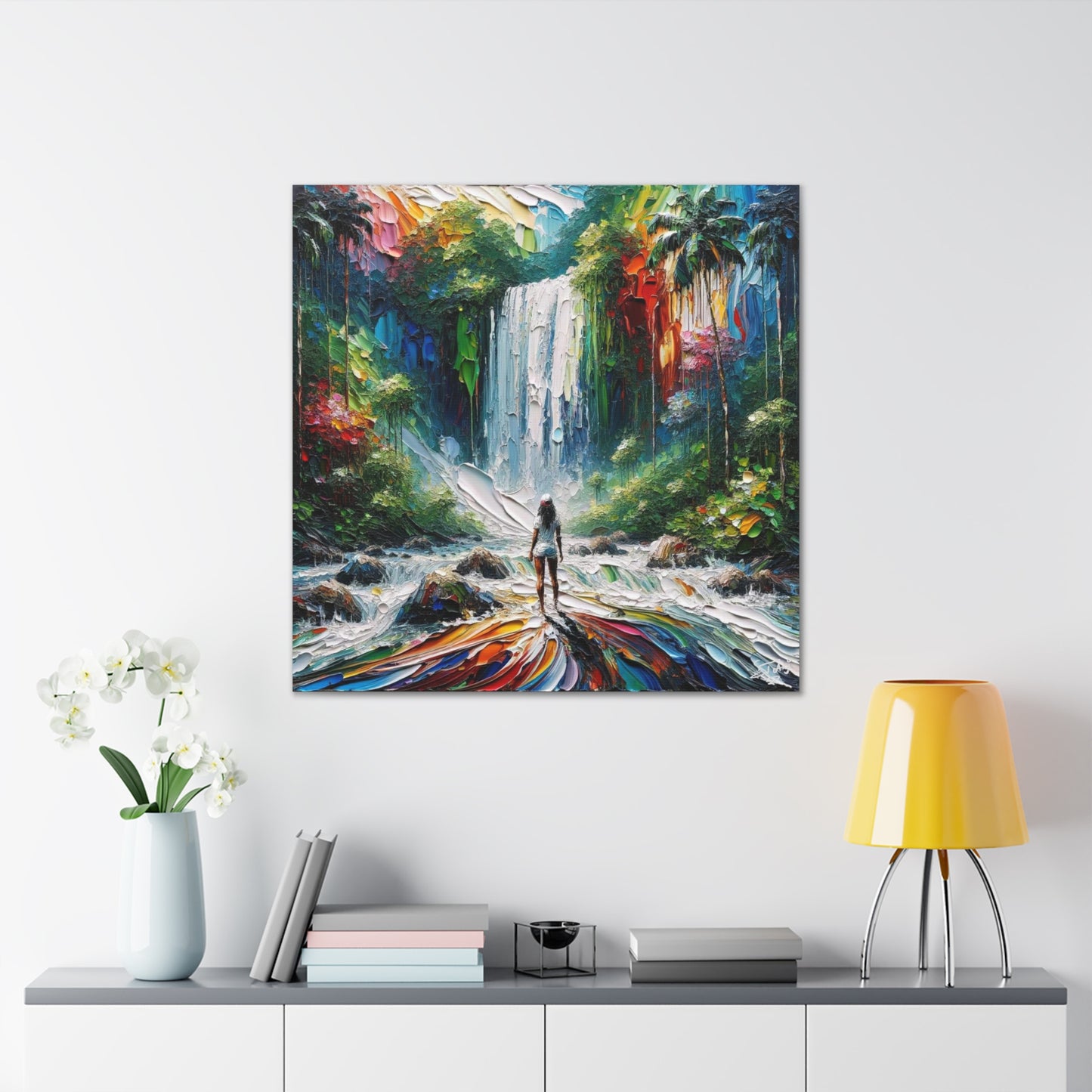 Art Print of Caribbean Woman at Waterfall, West Indian Art, Canvas Gallery Wraps