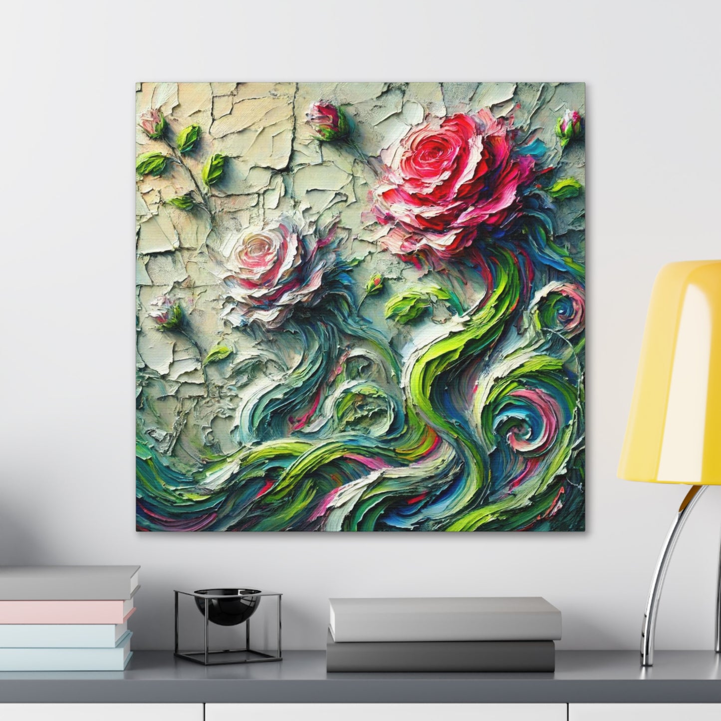 Art Print, "A Rose is a Still a Rose," Abstract Oil Finish, West Indian Art, Canvas Gallery Wraps