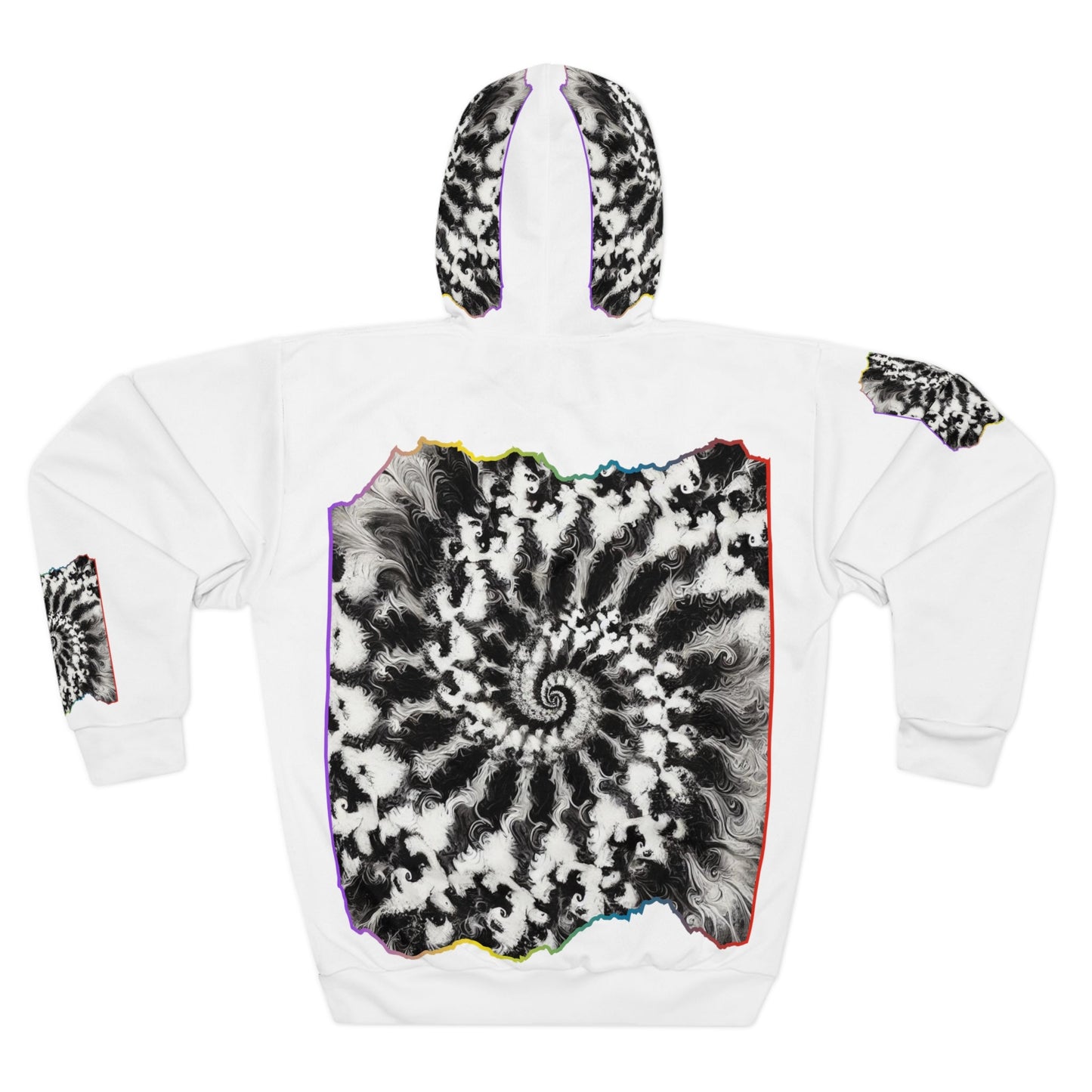 Unisex Pullover Hoodie (AOP) "B&W Tie-Dye Abstract Print"