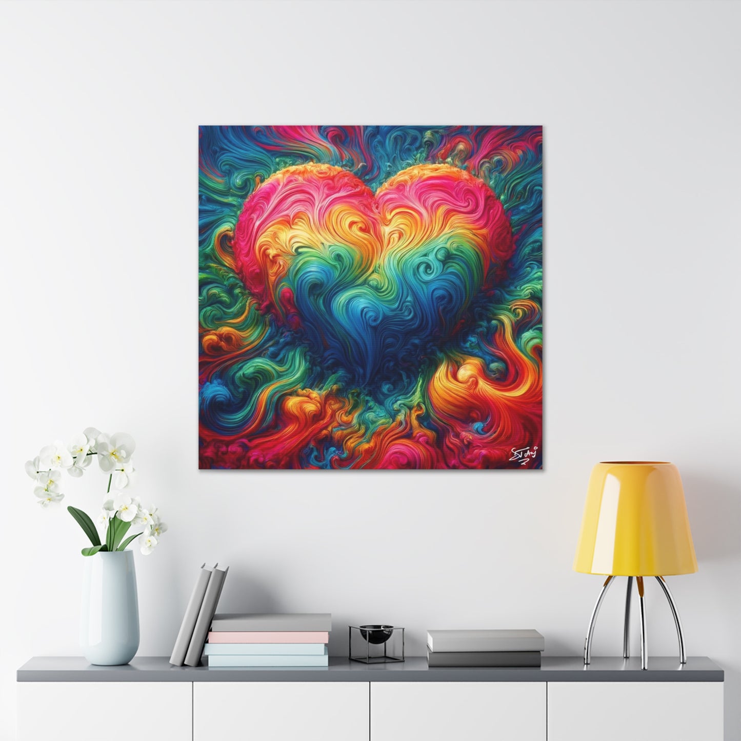 Art Print, "Love," Oil Finish, Unity, Togetherness, One Love, Semi-Abstract, Canvas Gallery Wrap