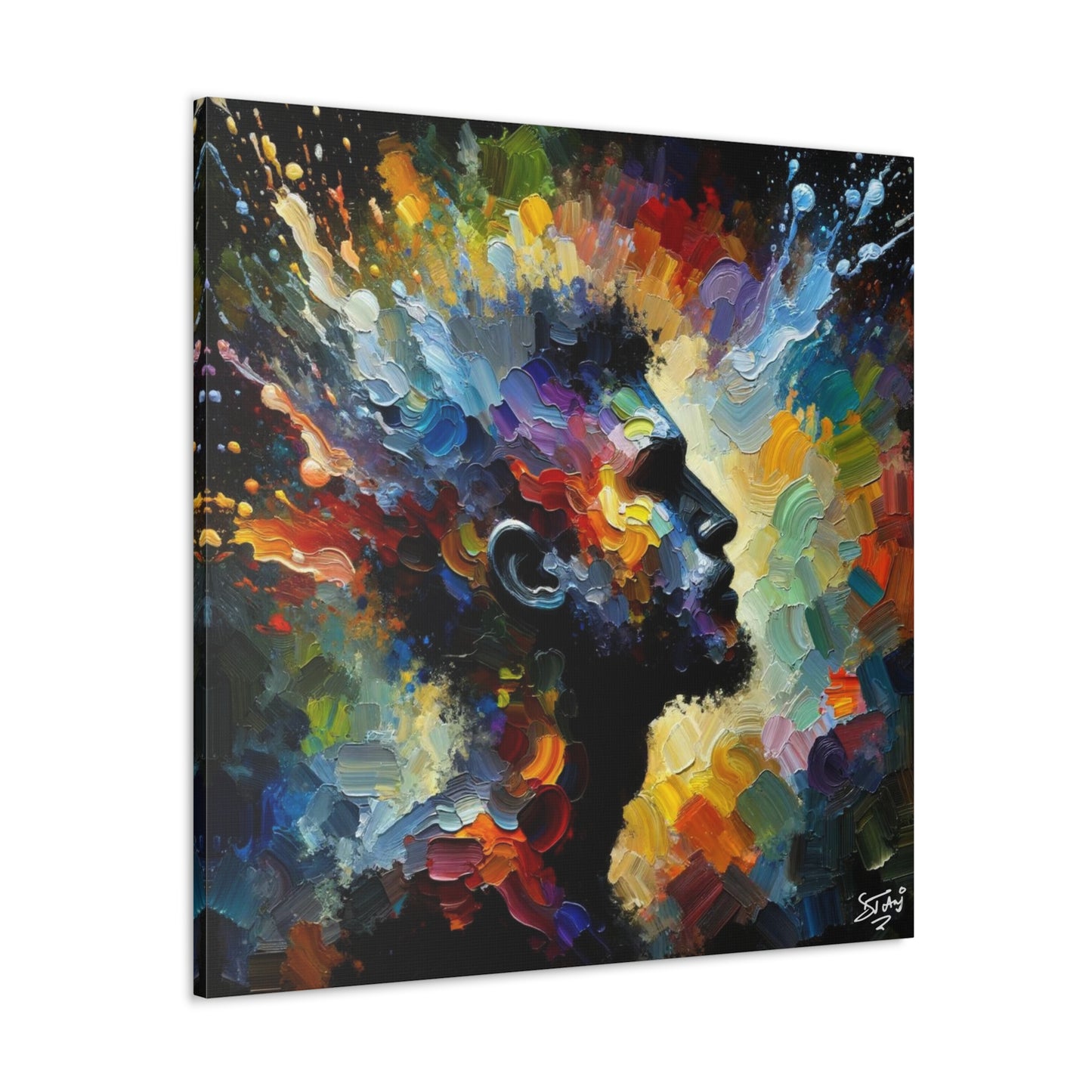 Art Print, Afro-Caribbean Man "Face Paint In Silhouette," Oil Finish, West Indian Ethnicity, Cultural, Heritage, Semi-Abstract, Canvas Gallery Wrap