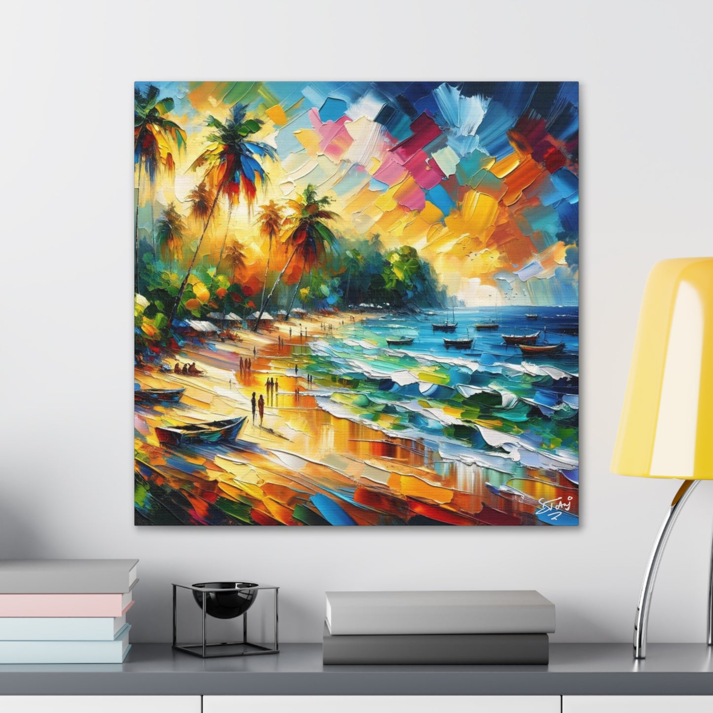 Art Print of Caribbean Sunset, Abstract, Oil Painting, West Indian Art, Canvas Gallery Wraps