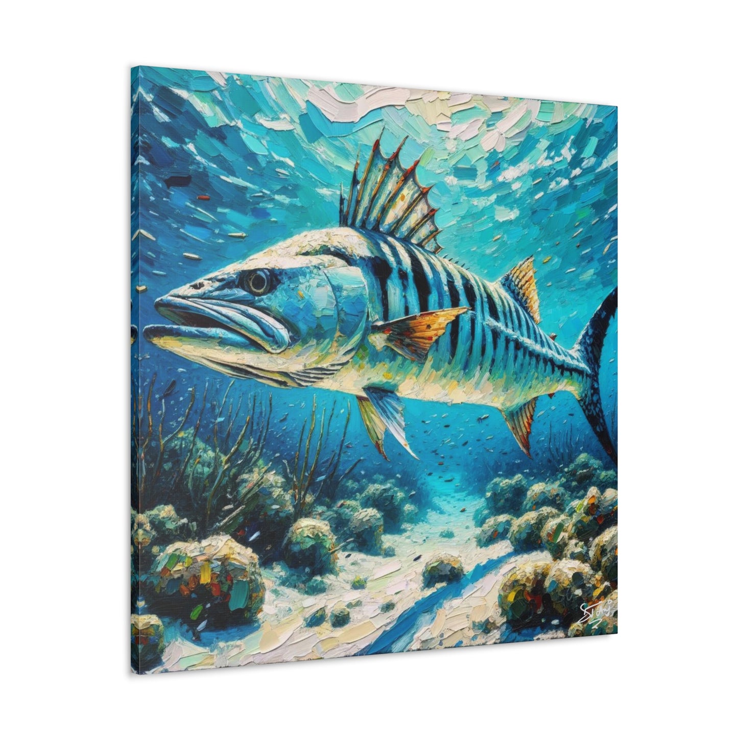 Art Print, Great Barracuda, Oil Finish, Caribbean Nature, Canvas Gallery Wrap