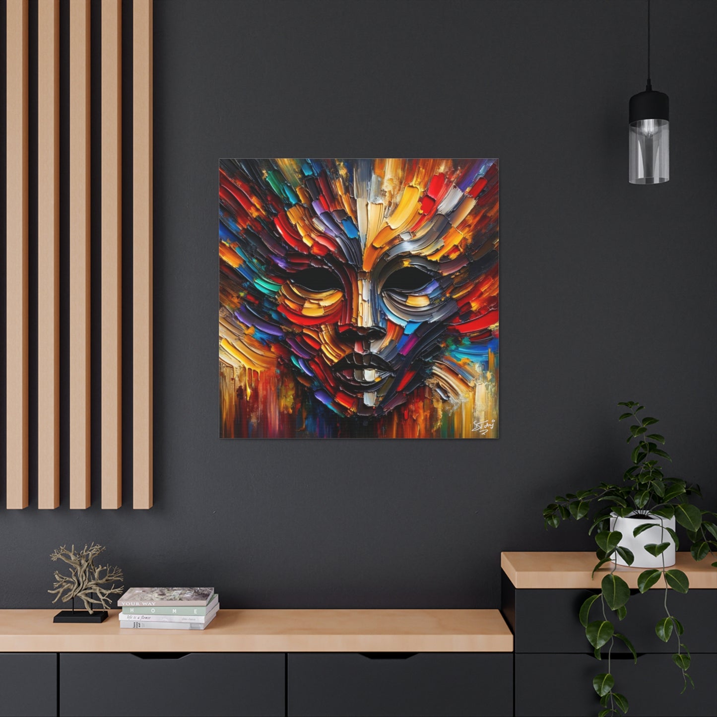 Art Print, Afro-Caribbean Mask, Oil Finish, Carnival,  West Indian Ethnicity, Cultural, Heritage, Semi-Abstract, Canvas Gallery Wrap