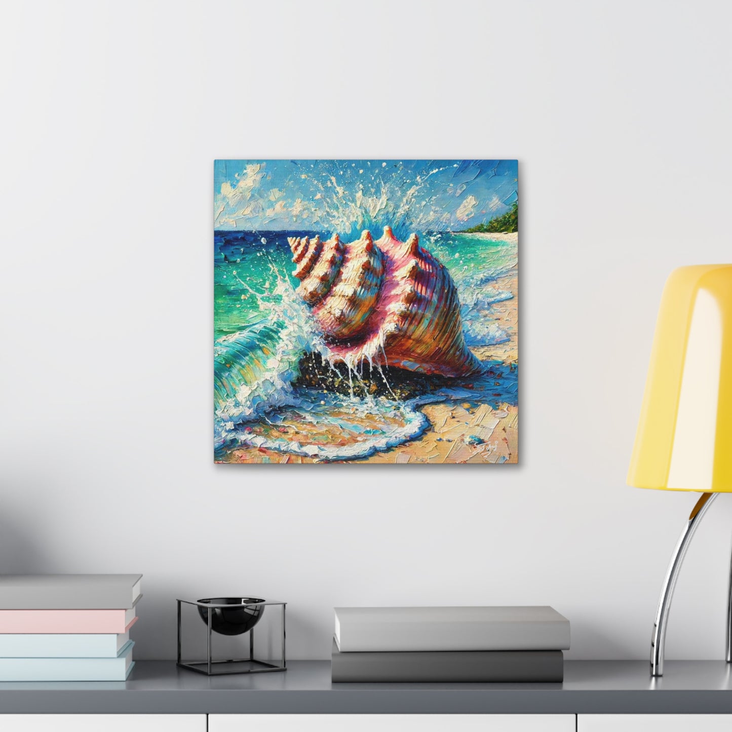 Art Print, Seashell, Caribbean Beach Scene, Abstract, Oil Painting, West Indian Art, Canvas Gallery Wraps