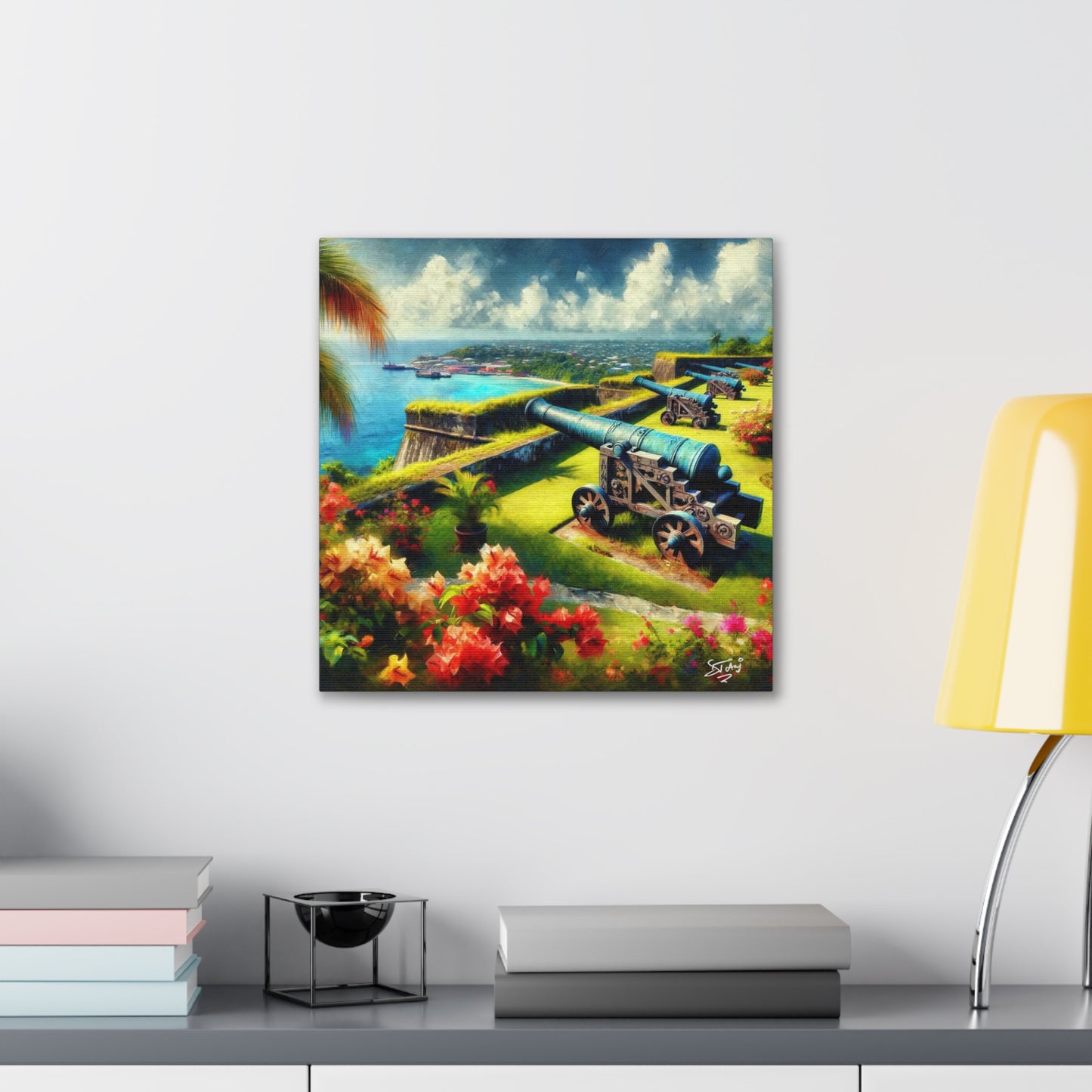 Art Print, Fort on Caribbean Island, Oil Painting, West Indian Ethnicity, Cultural, Heritage, Canvas Gallery Wrap