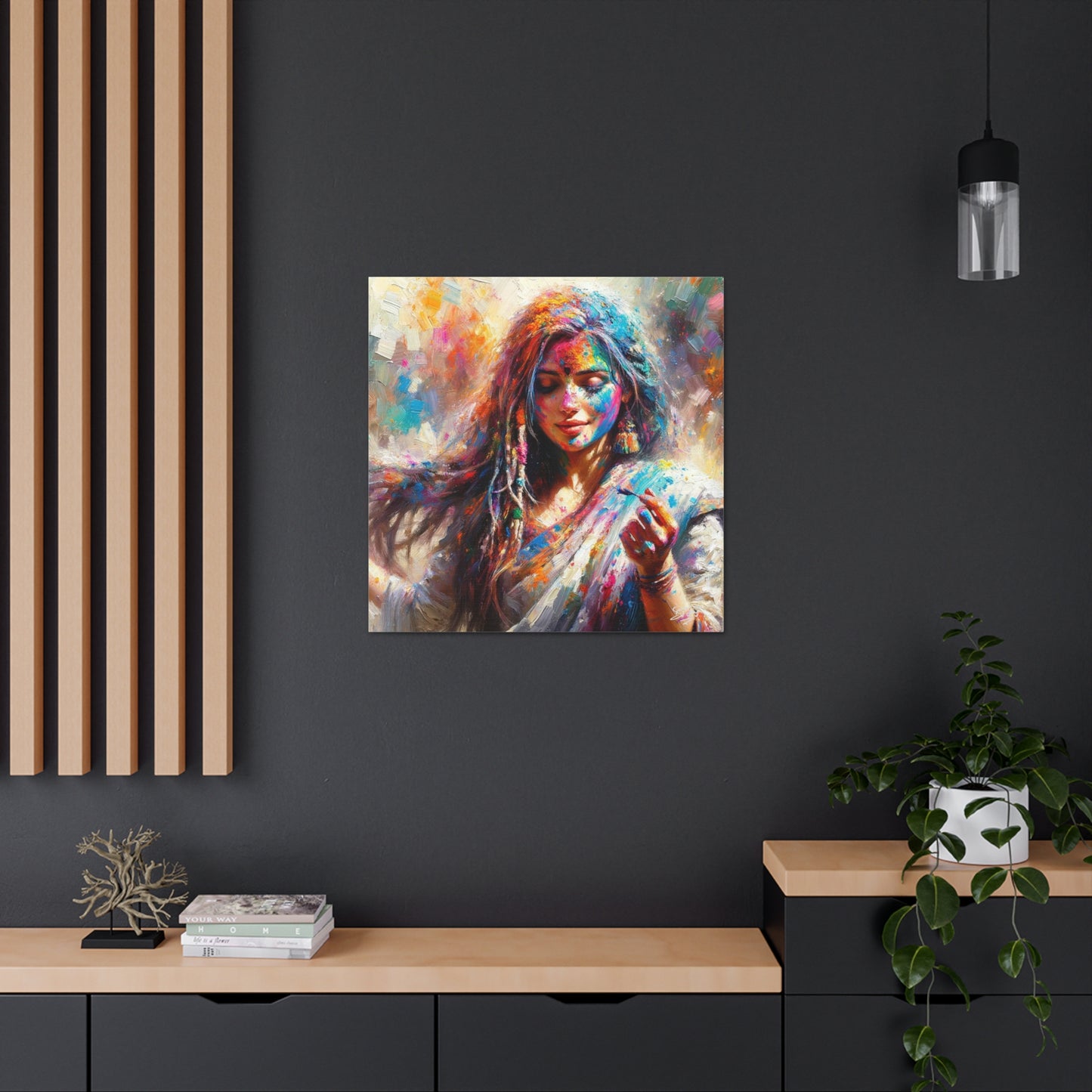 Art Print, Indo-Caribbean Woman, "Phagwa" Oil Finish, West Indian Ethnicity, Cultural, Heritage, Canvas Gallery Wrap