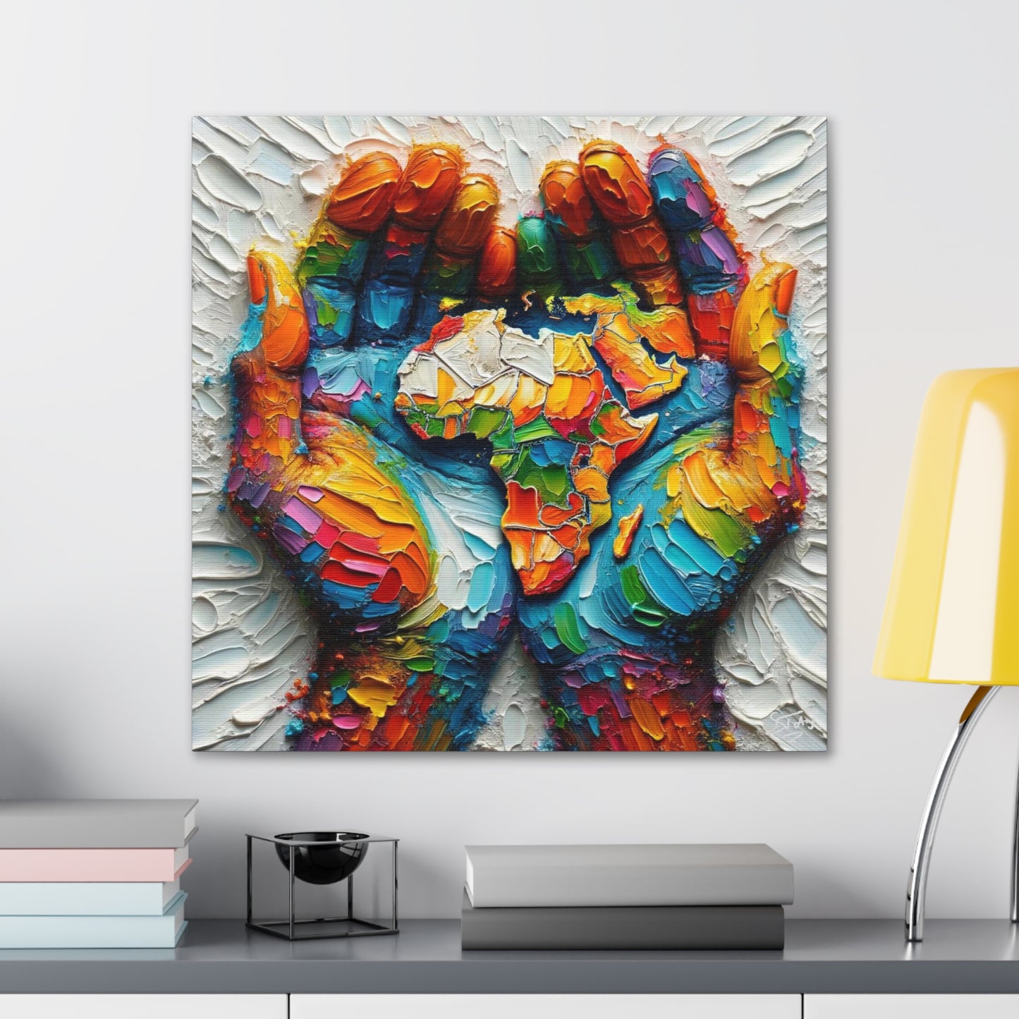 Art Print, "Africa in the Palm of My Hand" Oil Finish, West Indian Ethnicity, Cultural, Heritage, Abstract, Canvas Gallery Wrap