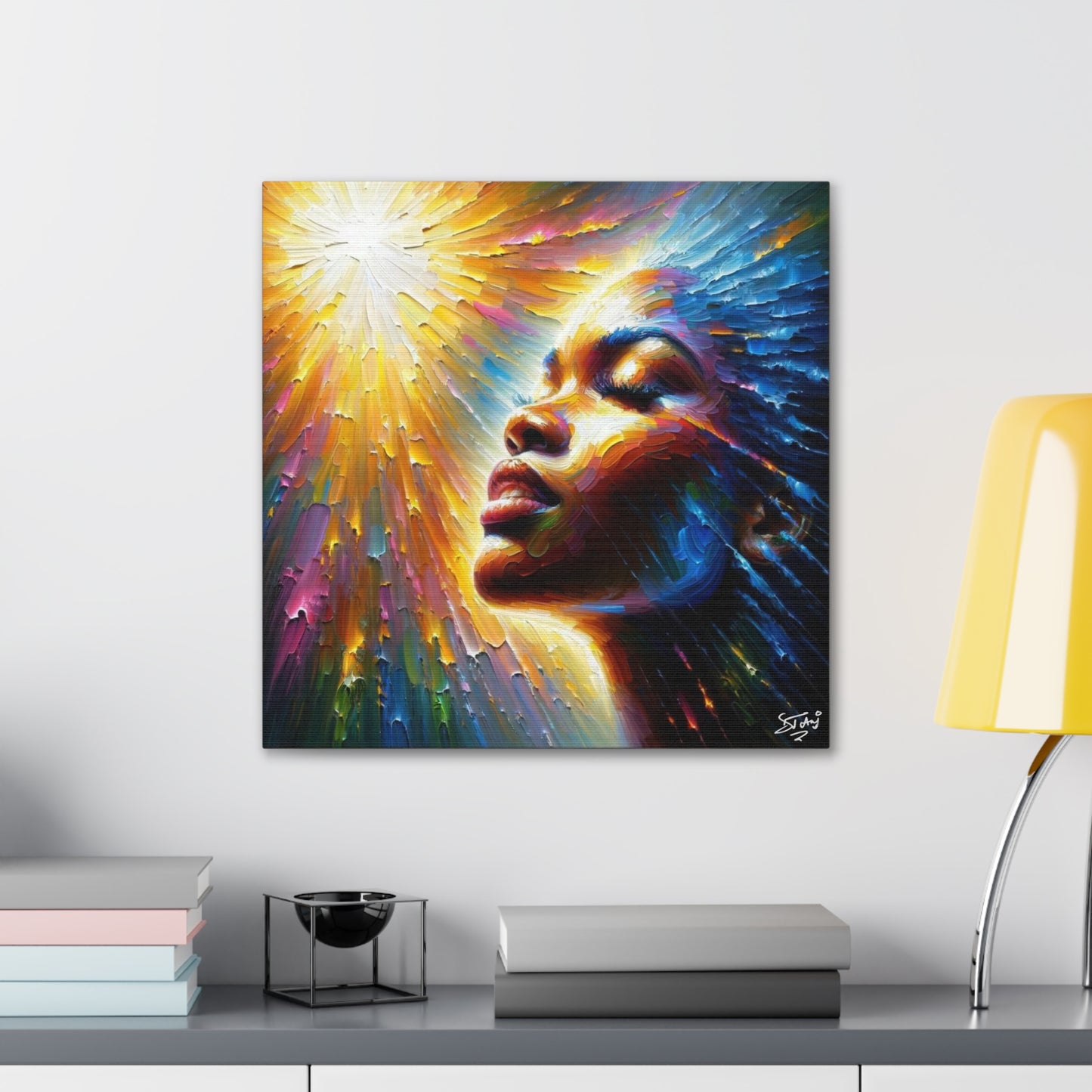 Art Print, Afro-Caribbean Woman, "Seeing the Light" Oil Finish, West Indian Ethnicity, Cultural, Heritage, Abstract, Canvas Gallery Wrap