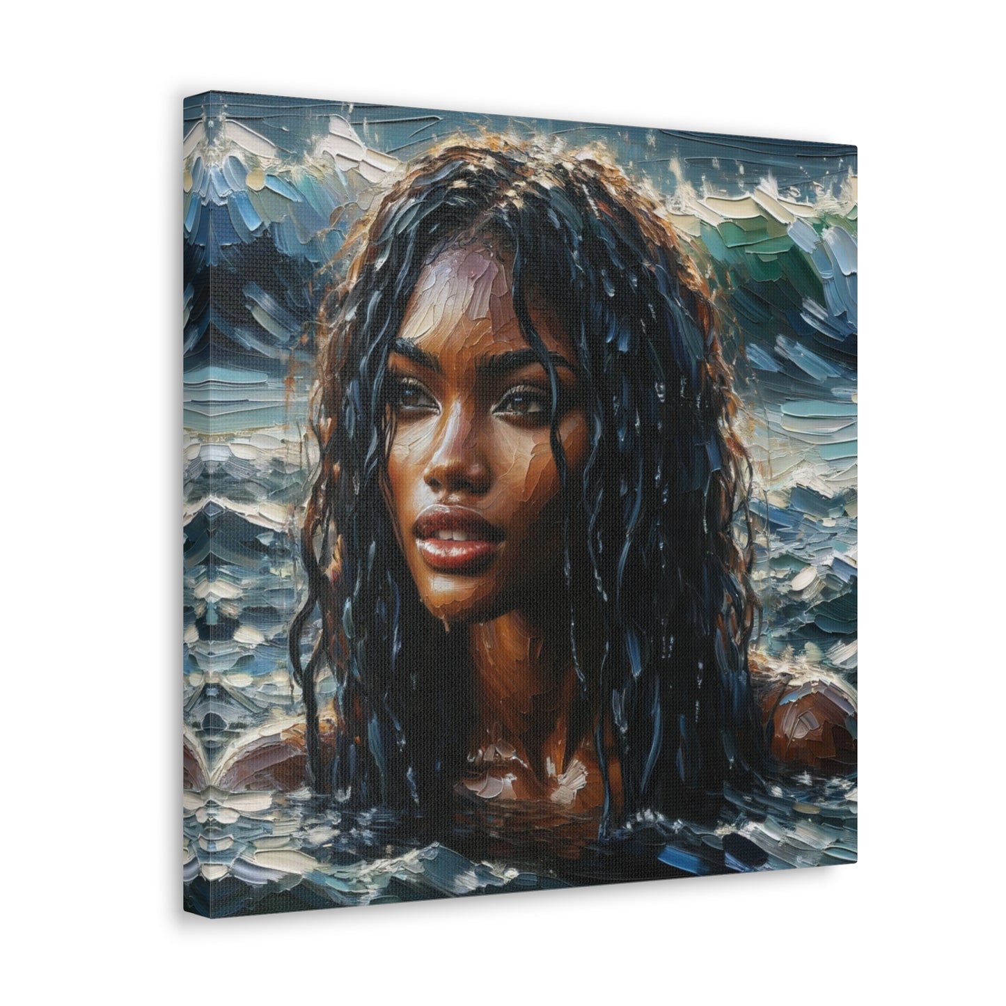 Art Print#8 of Trini Woman - Chilling in the Caribbean Sea, Oil Finish, West Indian Ethnicity, Cultural, Heritage Art, Canvas Gallery Wraps