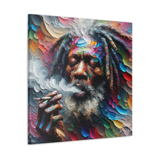 Art Print, "Rastaman Live Up (2)" Oil Finish, West Indian Ethnicity, Cultural, Heritage, Semi-Abstract, Canvas Gallery Wrap