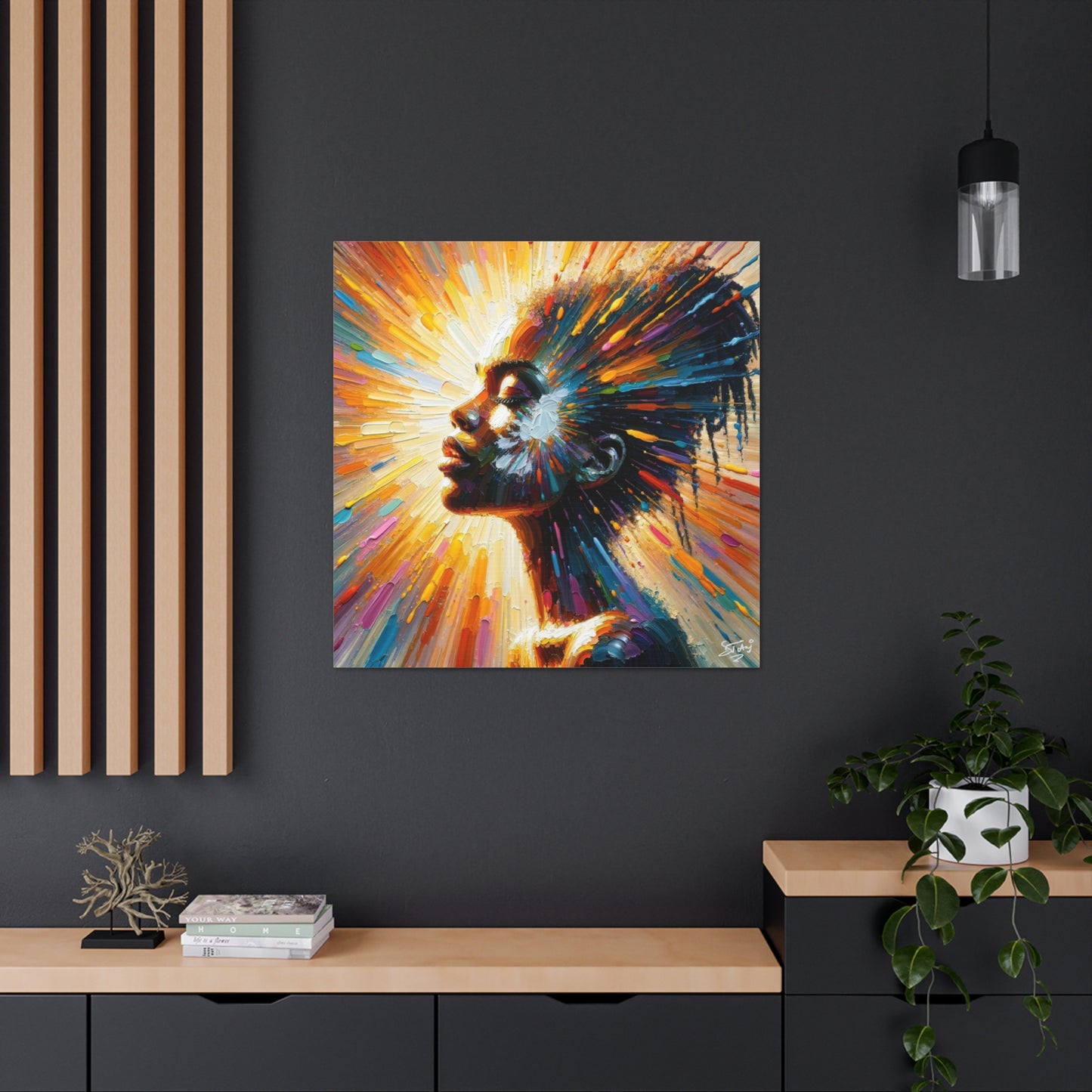 Art Print, Afro-Caribbean Woman, "Bright Light" Oil Finish, West Indian Ethnicity, Cultural, Heritage, Abstract, Canvas Gallery Wrap