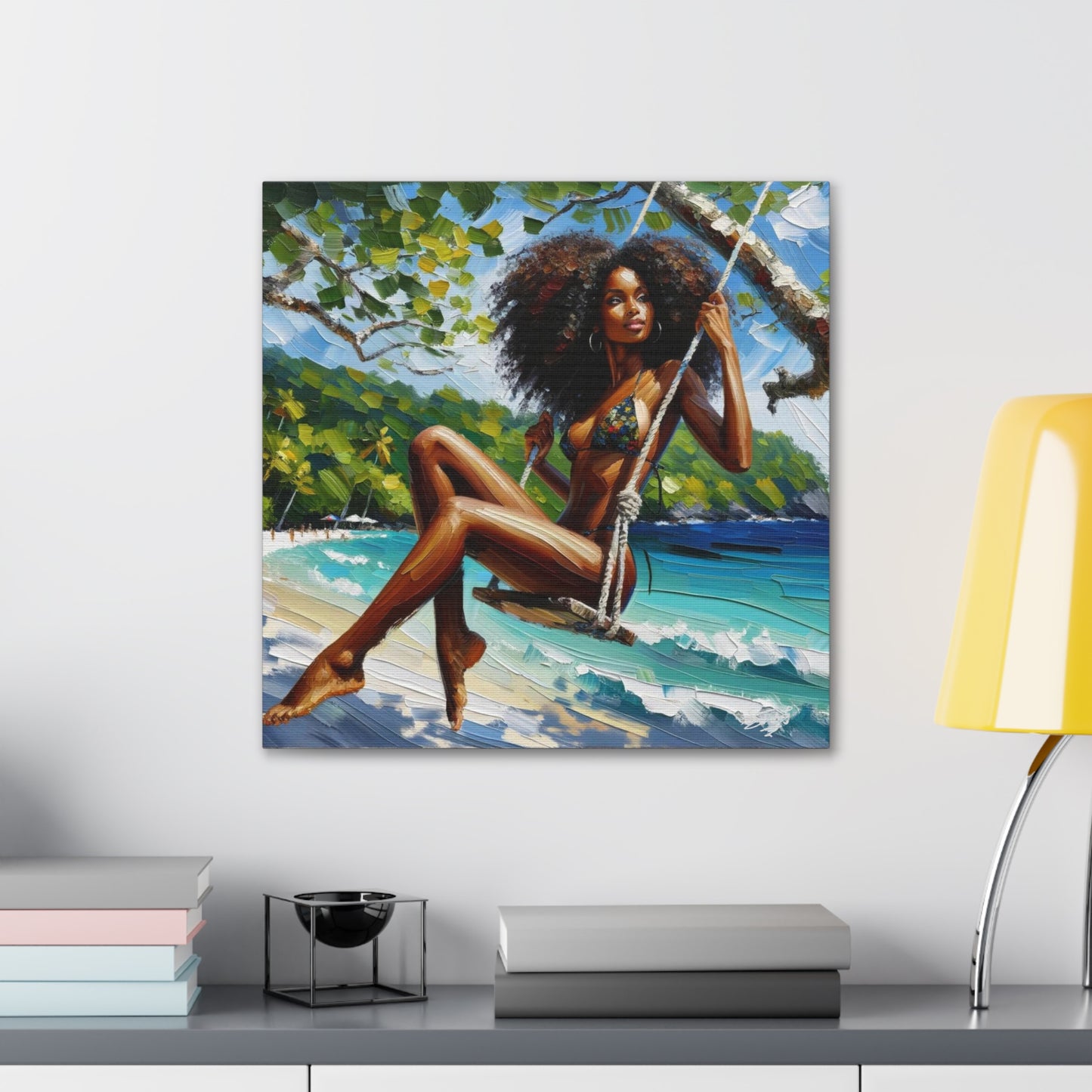 Art Print, Afro-Caribbean Woman, "Swinging" Oil Finish, West Indian Ethnicity, Cultural, Heritage, Abstract, Canvas Gallery Wrap