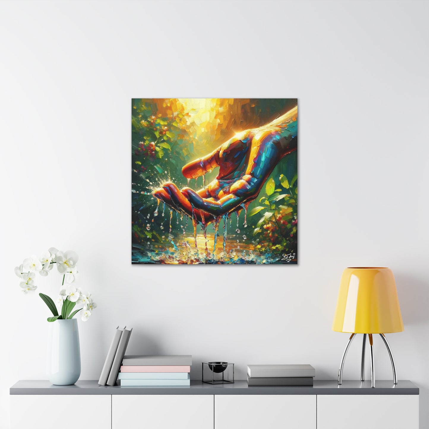 Art Print, "Hand in Water" Oil Finish, Unity, Togetherness, One Love, Semi-Abstract, Canvas Gallery Wrap