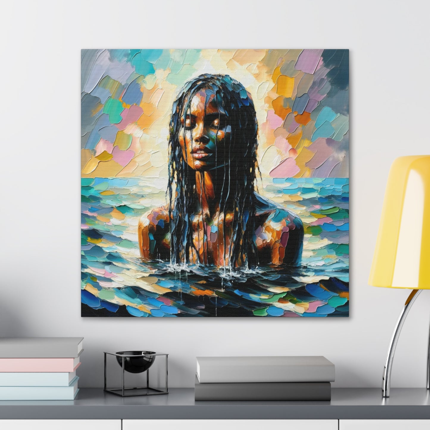 Art Print#9 of Trini Woman - Chilling in the Caribbean Sea, Oil Finish, West Indian Ethnicity, Cultural, Heritage Art, Canvas Gallery Wraps