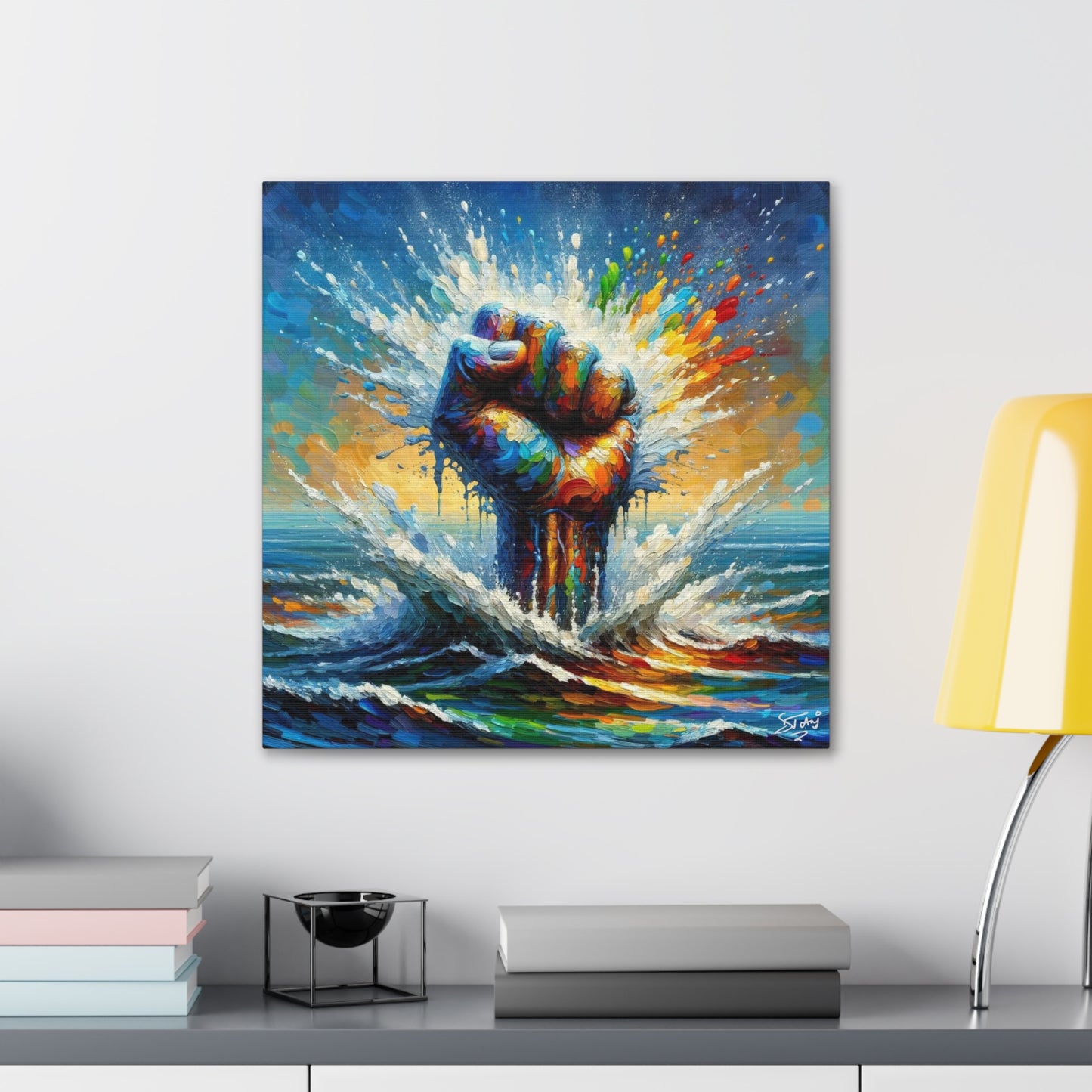 Art Print, Black Power, Oil Finish, Unity, One Love, Semi-Abstract, Canvas Gallery Wrap