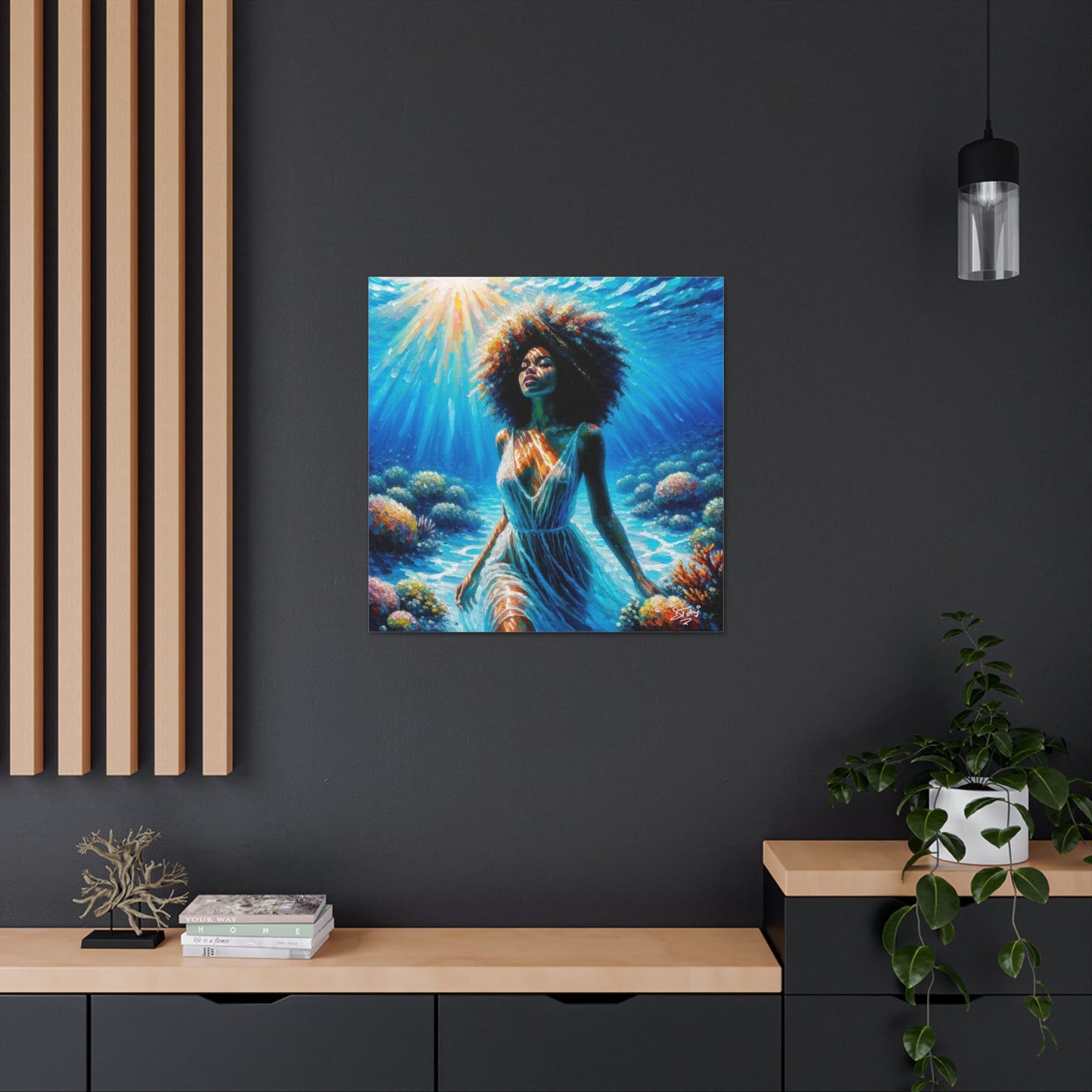 Art Print, Afro-Caribbean Woman, "Submerged" Oil Finish, West Indian Ethnicity, Cultural, Heritage, Abstract, Canvas Gallery Wrap