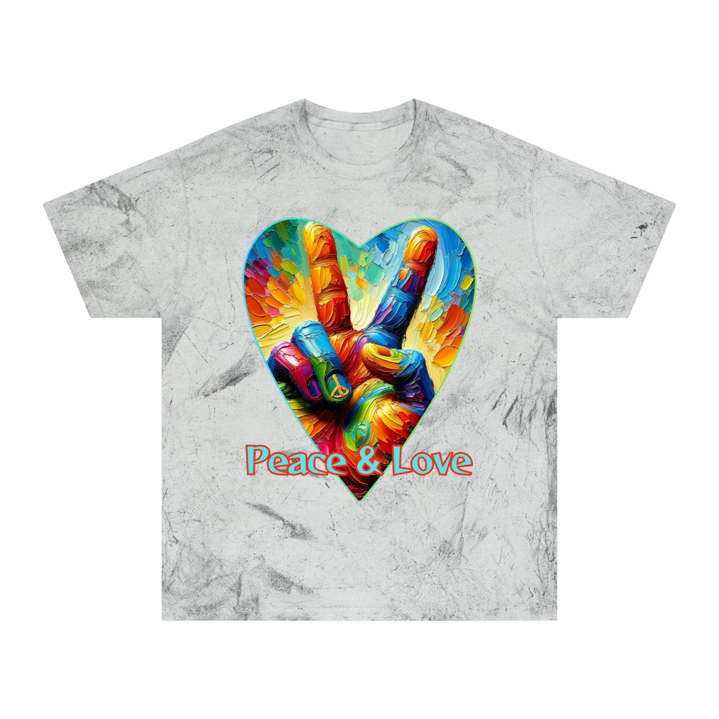 Unisex Color Blast T-Shirt "Peace & Love..." One World, Self-Love, Anti-Racism, One Love, Unity, Inclusion, Diversity, Immigrant Outsiders, Cultural Identity, Black Excellence Empowerment Inspiration, FashionWithPurpose, ConsciousClothing