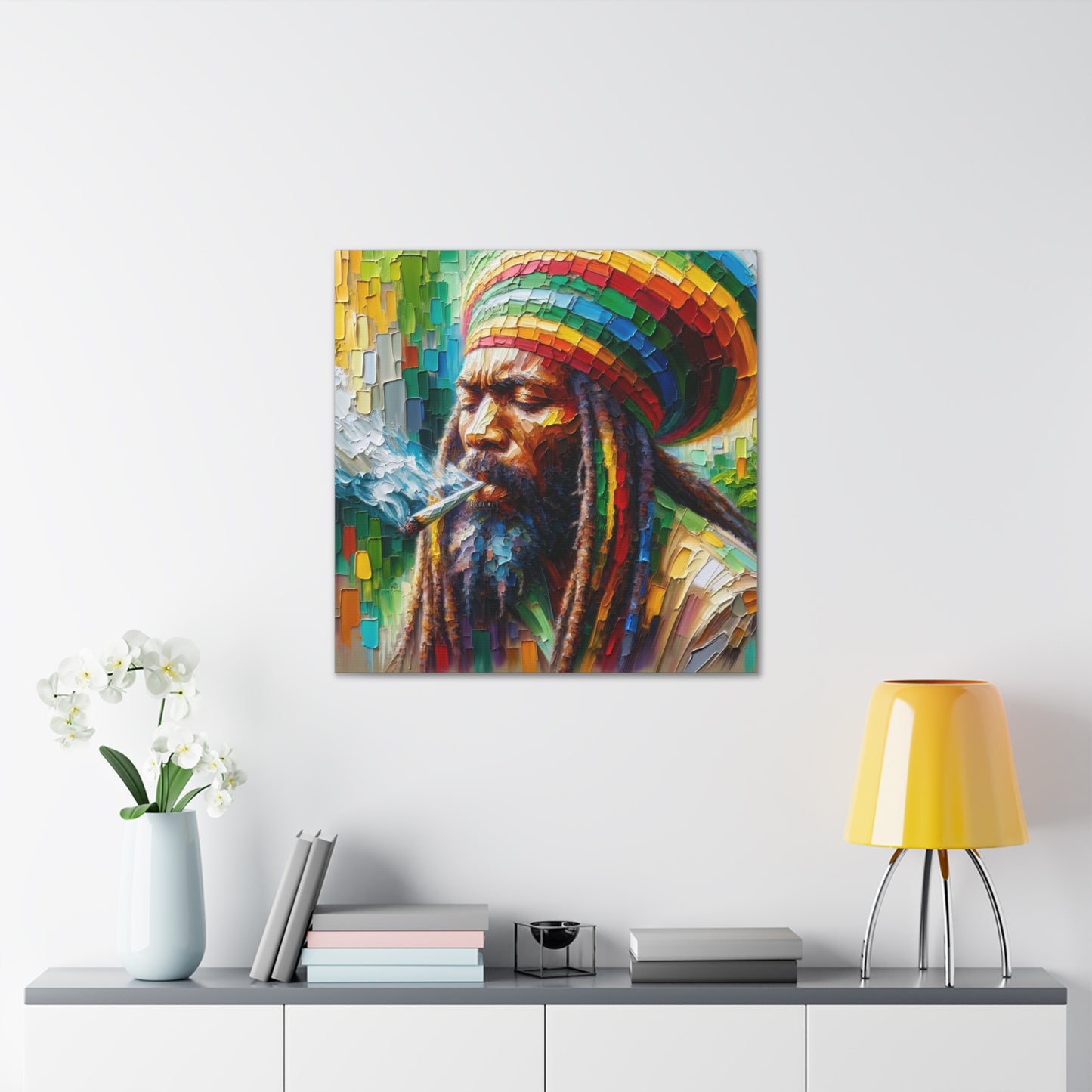 Art Print of Rastaman#2, Oil Finish, West Indian Ethnicity, Cultural, Heritage, Afro-Caribbean Man, Semi-Abstract, Canvas Gallery Wrap