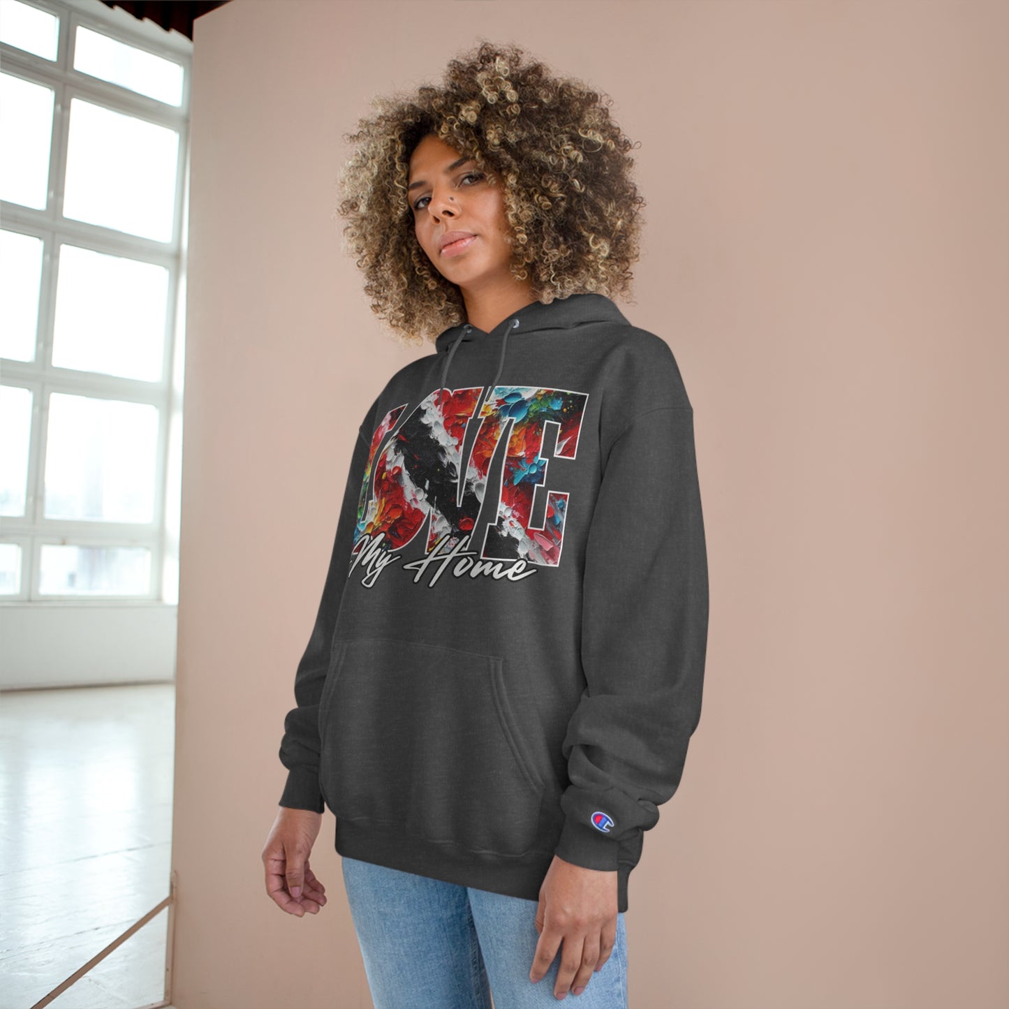 Champion Hoodie, "Love My Home" Inclusion, Anti-Racism, Racial Justice, One Love, Unity, Diversity, Immigrant Outsiders, Trinidad Caribbean Culture, FashionWithPurpose, ConsciousClothing, Cultural Identity, Black Inspiration Empowerment