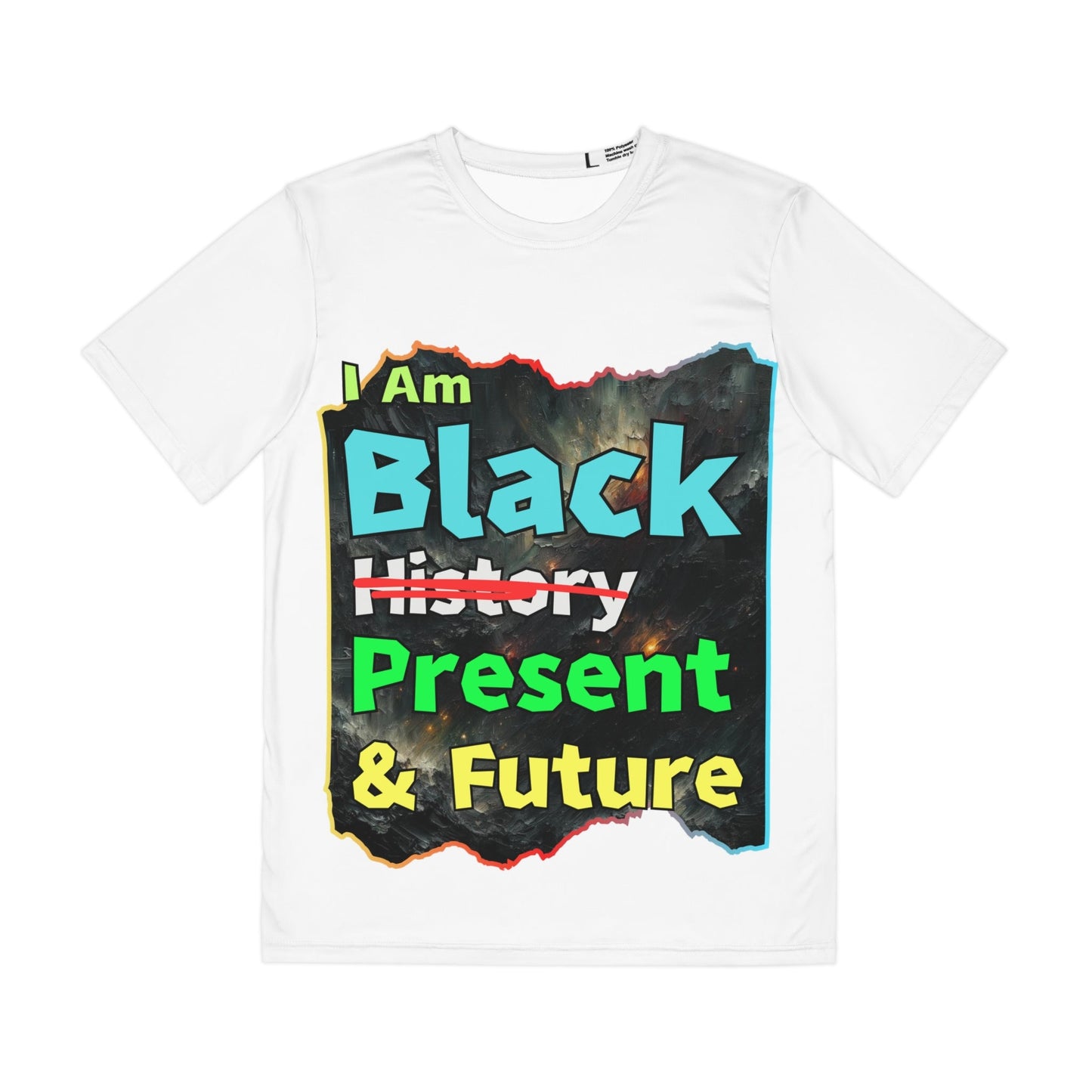 Men's Brushed Polyester Short Sleeve Tee (AOP), "I Am Black Present & Future"