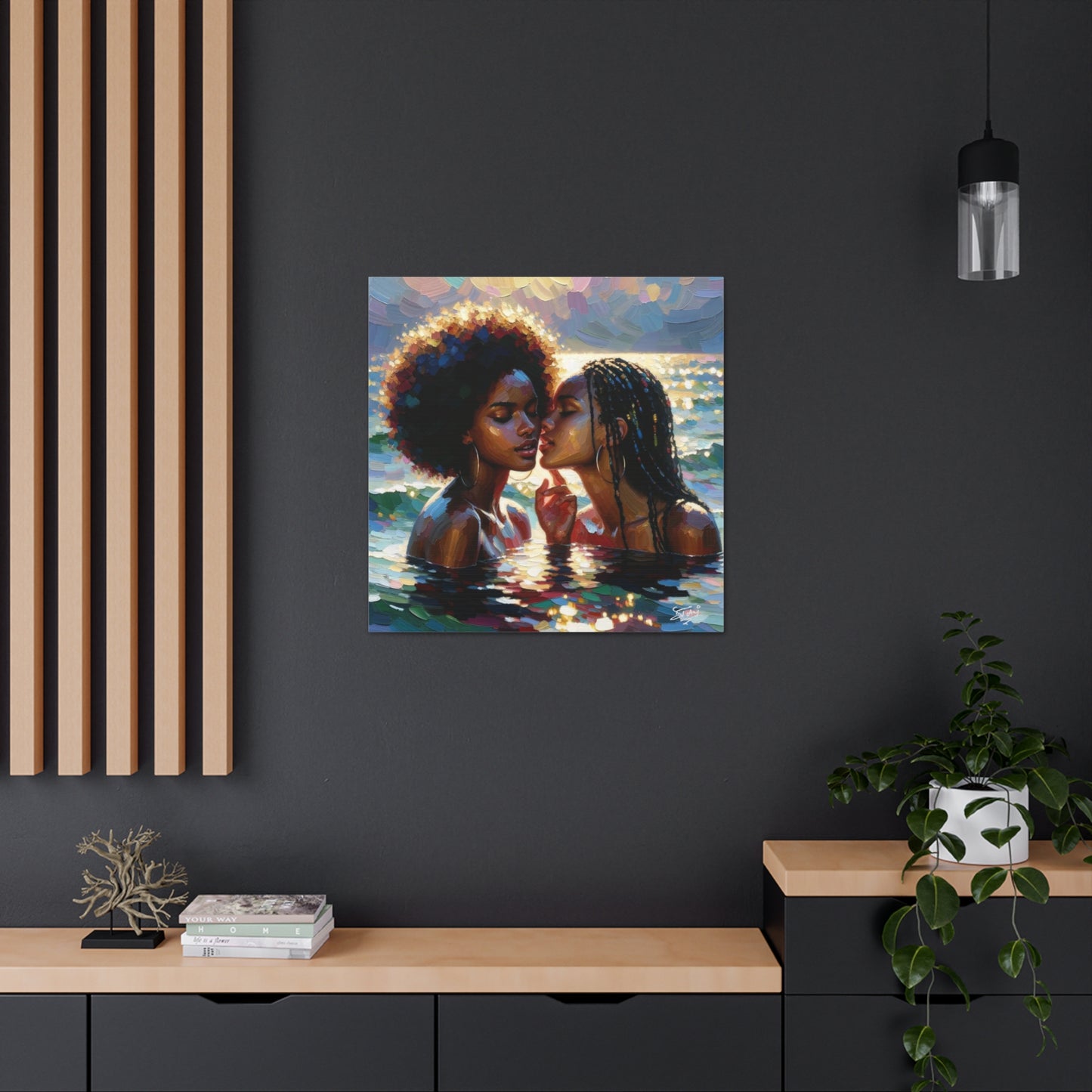 Art Print, Caribbean Couple, "No Boundaries" Semi-Abstract Oil Finish, West Indian Ethnicity, Cultural, Heritage, Abstract, Canvas Gallery Wrap