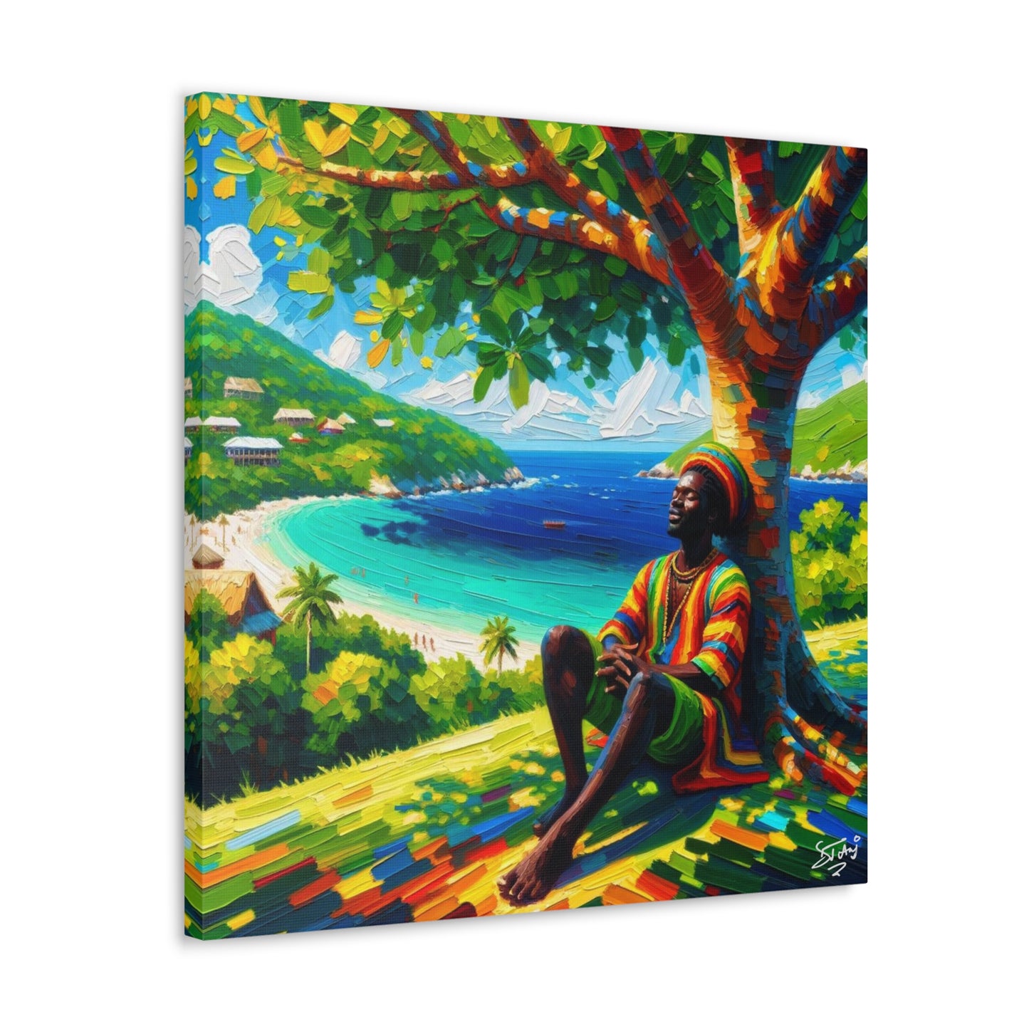 Art Print of Caribbean Man "Under the Tree," West Indian Art, Canvas Gallery Wraps