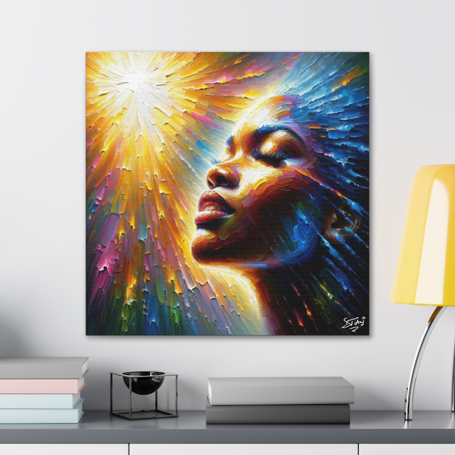 Art Print, Afro-Caribbean Woman, "Seeing the Light" Oil Finish, West Indian Ethnicity, Cultural, Heritage, Abstract, Canvas Gallery Wrap