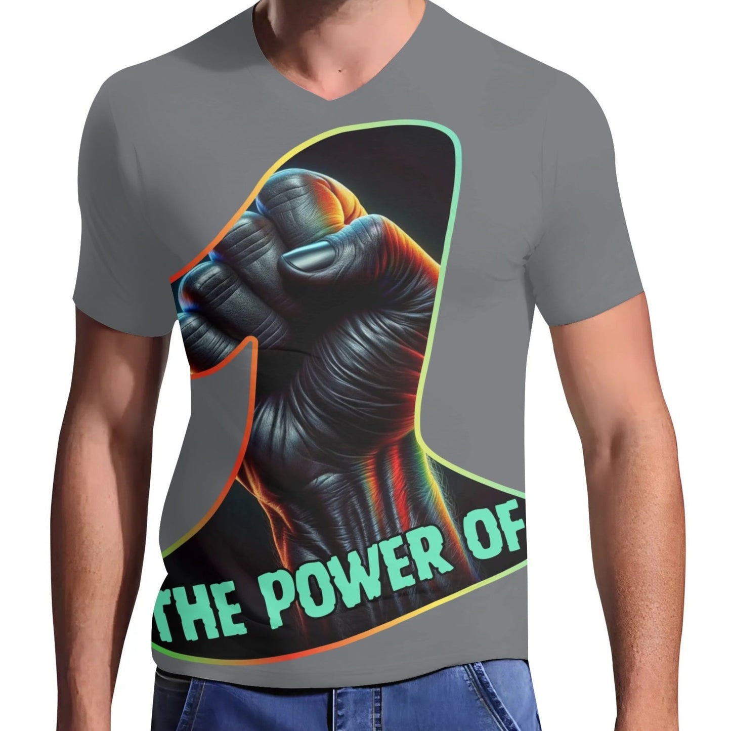 Mens Short Sleeve Soft Feel V-Neck T-Shirt "The Power of One"