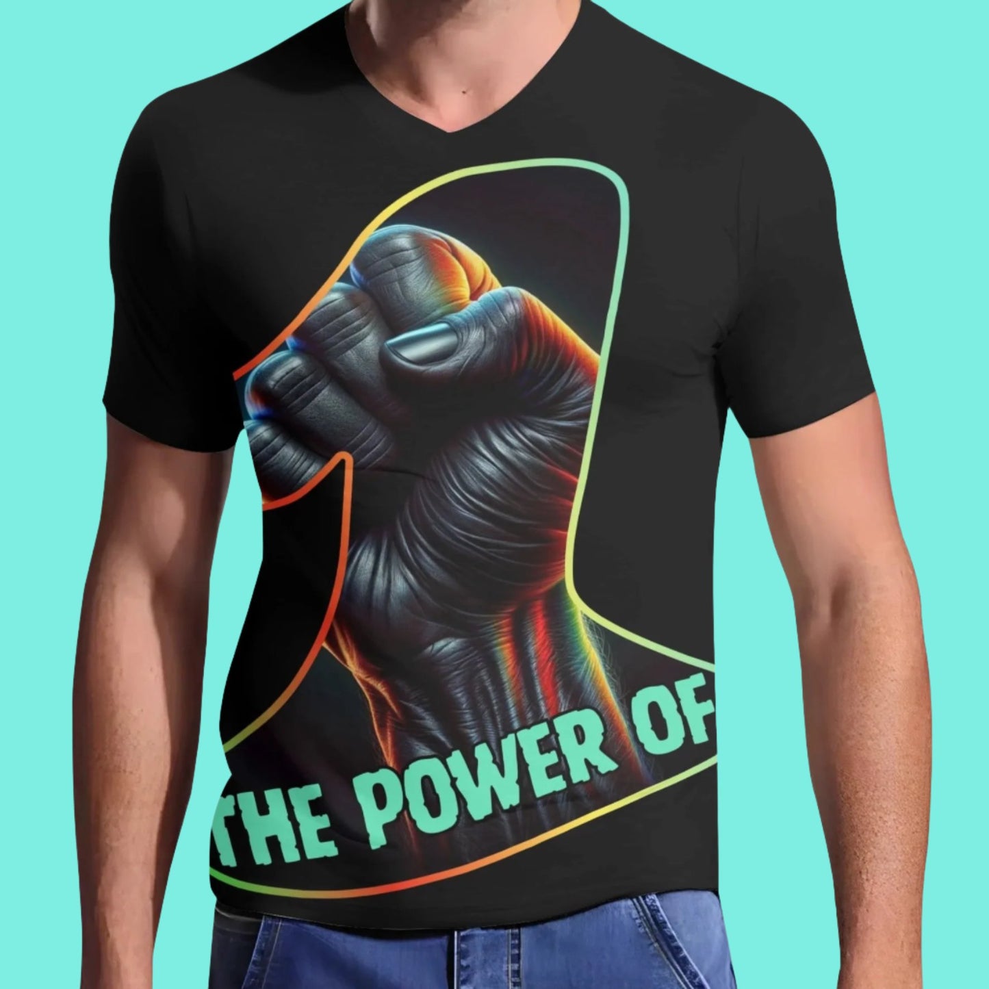 Mens Short Sleeve Soft Feel V-Neck T-Shirt "The Power of One"