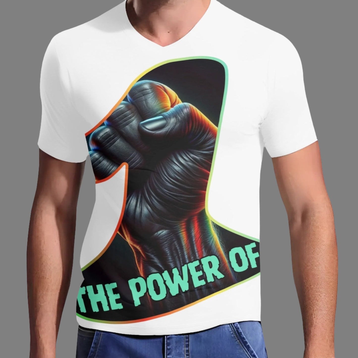 Mens Short Sleeve Soft Feel V-Neck T-Shirt "The Power of One"