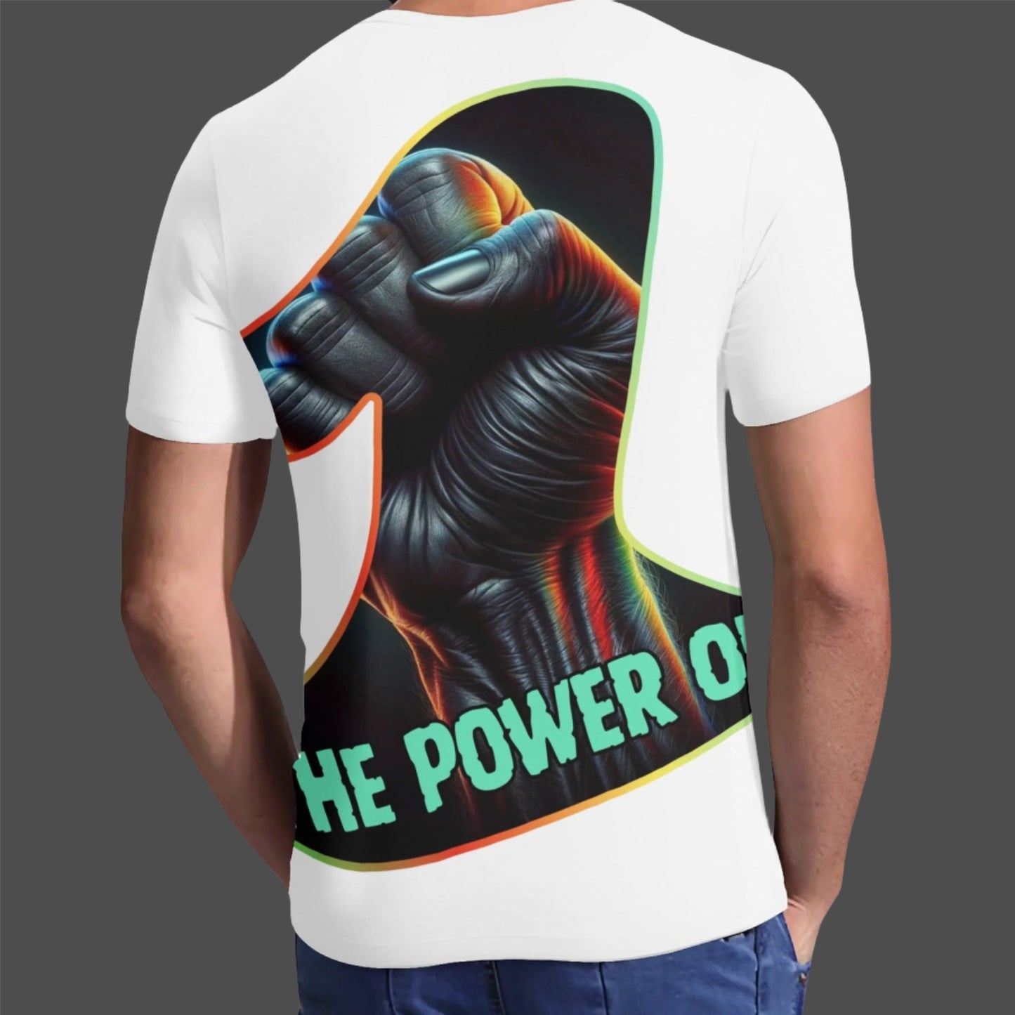 Mens Short Sleeve Soft Feel V-Neck T-Shirt "The Power of One"