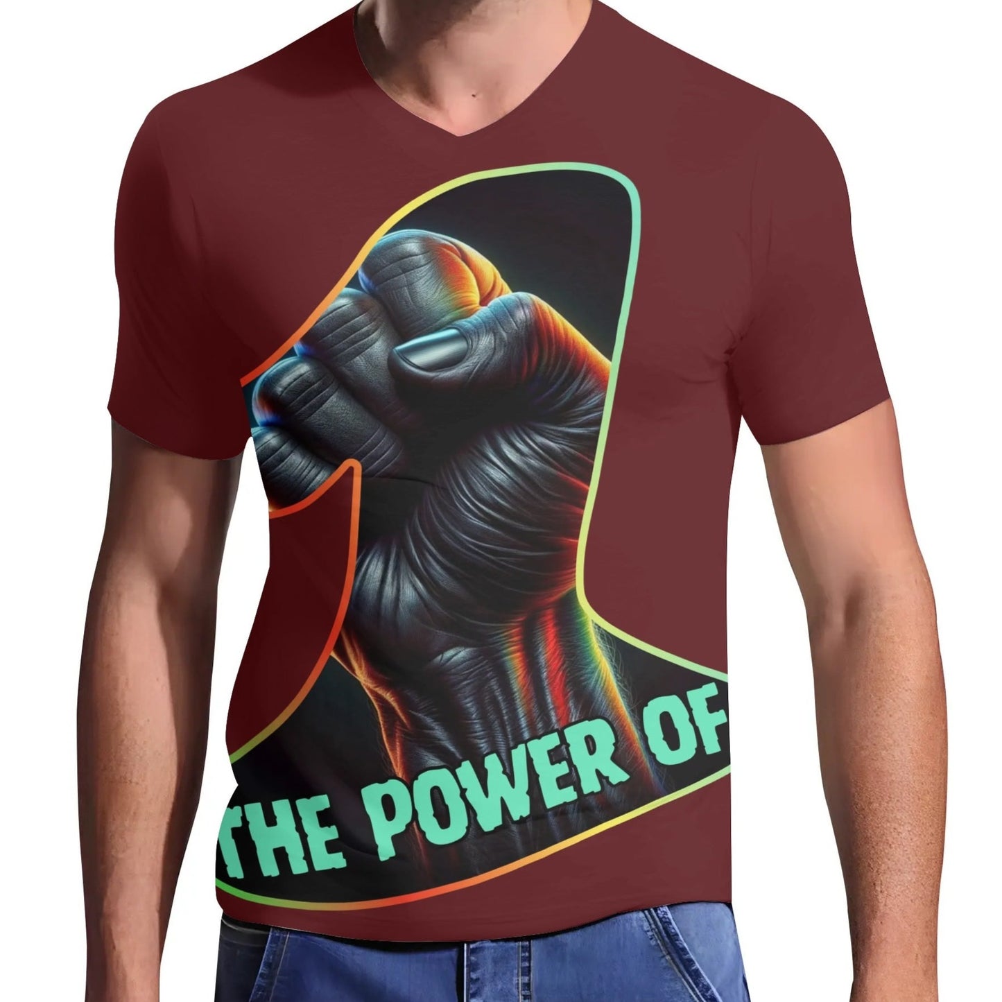 Mens Short Sleeve Soft Feel V-Neck T-Shirt "The Power of One"